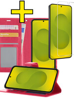 LUQ LUQ Samsung Galaxy S25 Hoesje Bookcase Met Screenprotector - Donkerroze