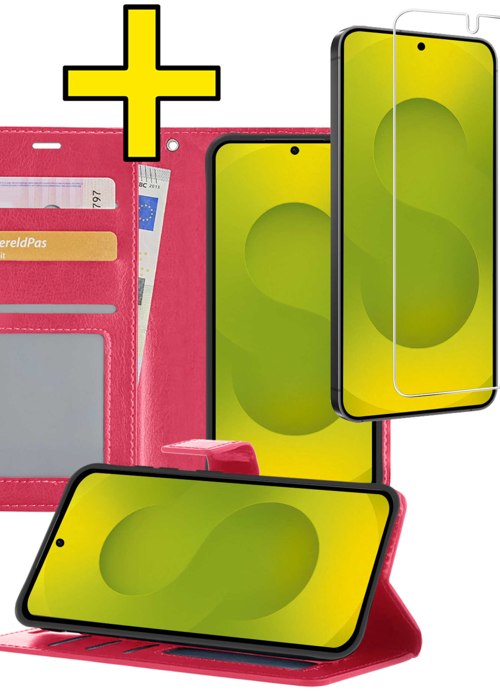 LUQ LUQ Samsung Galaxy S25 Hoesje Bookcase Met Screenprotector - Donkerroze