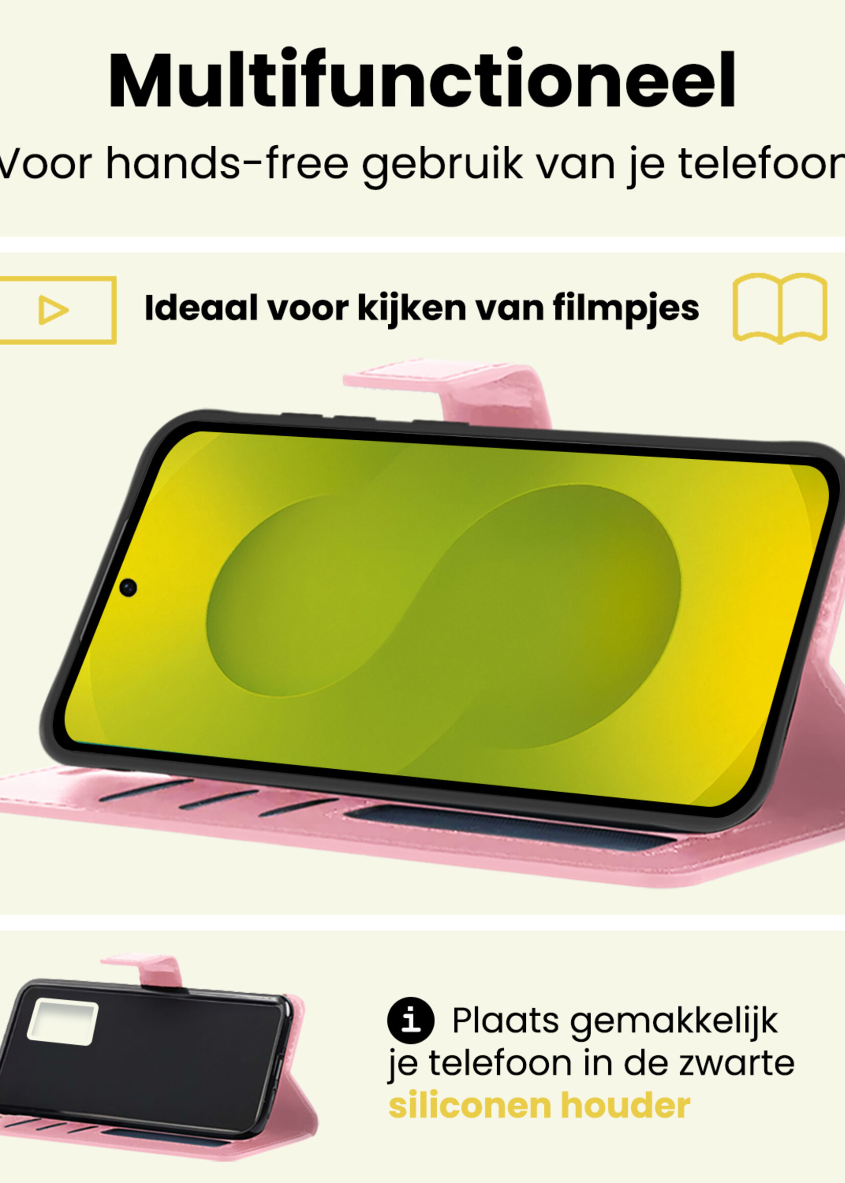 LUQ LUQ Samsung Galaxy S25 Hoesje Bookcase Met Screenprotector - Lichtroze