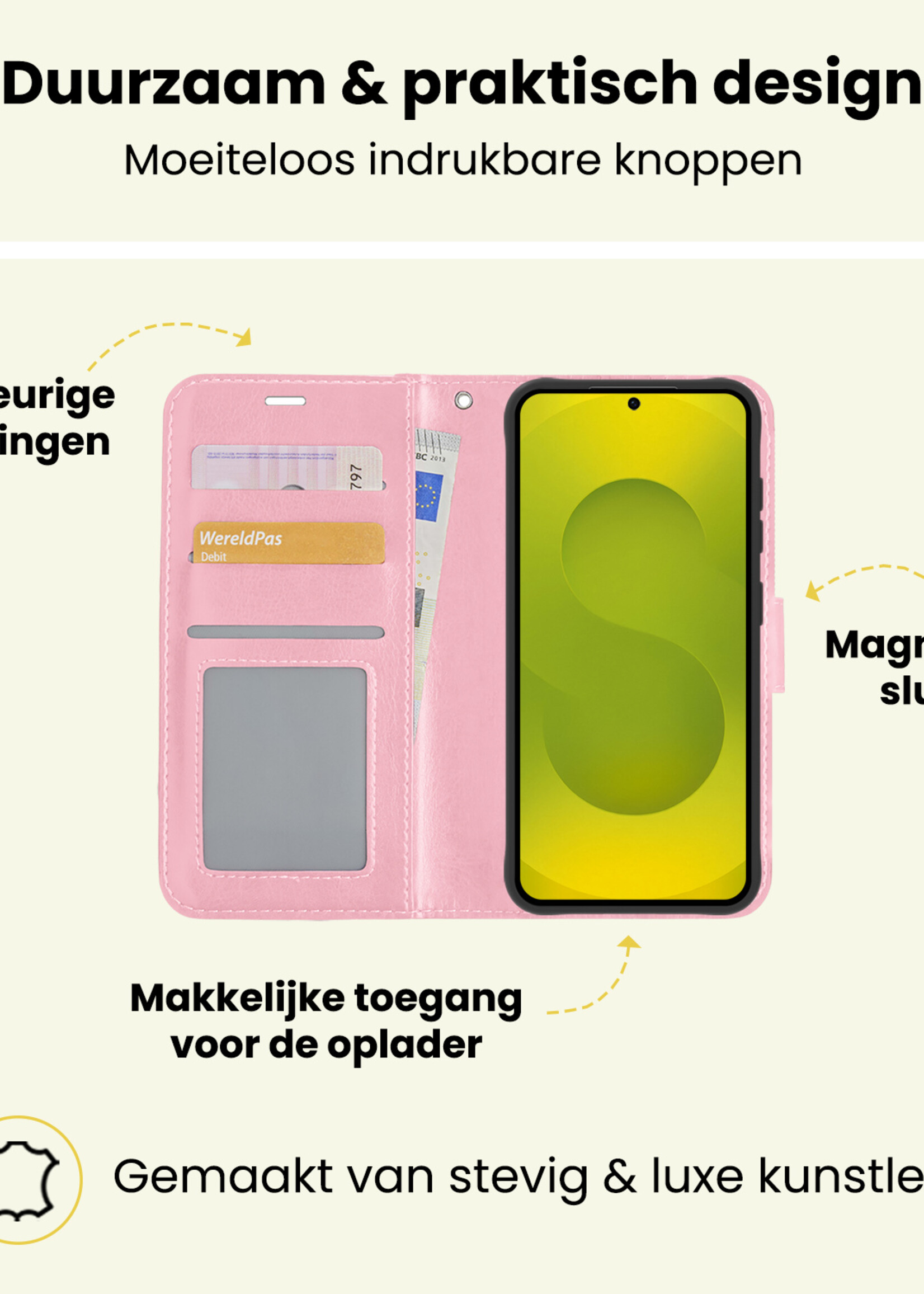 LUQ LUQ Samsung Galaxy S25 Hoesje Bookcase Met Screenprotector - Lichtroze