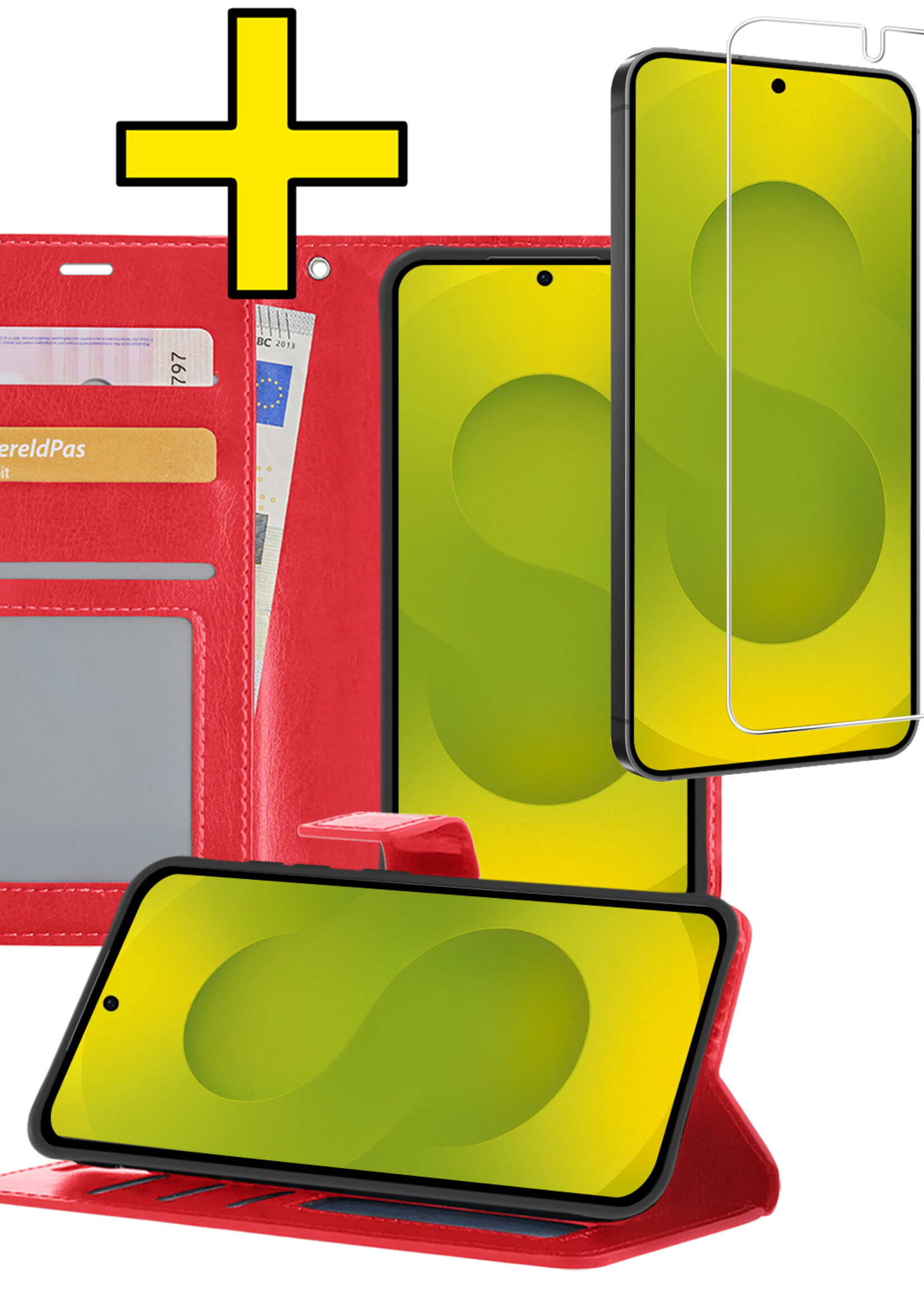 LUQ LUQ Samsung Galaxy S25 Hoesje Bookcase Met Screenprotector - Rood