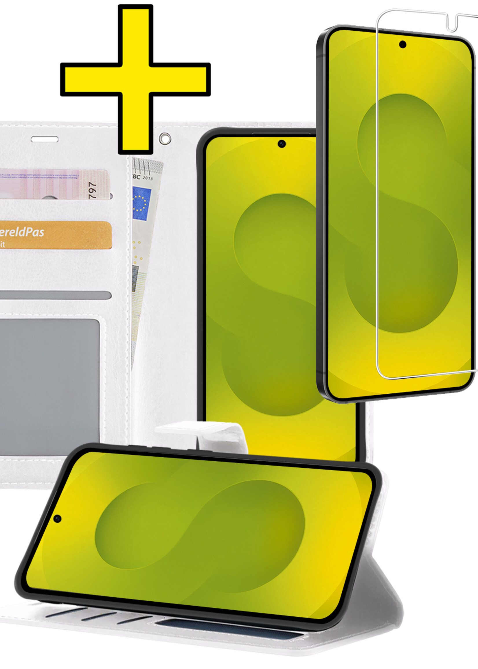 LUQ LUQ Samsung Galaxy S25 Hoesje Bookcase Met Screenprotector - Wit