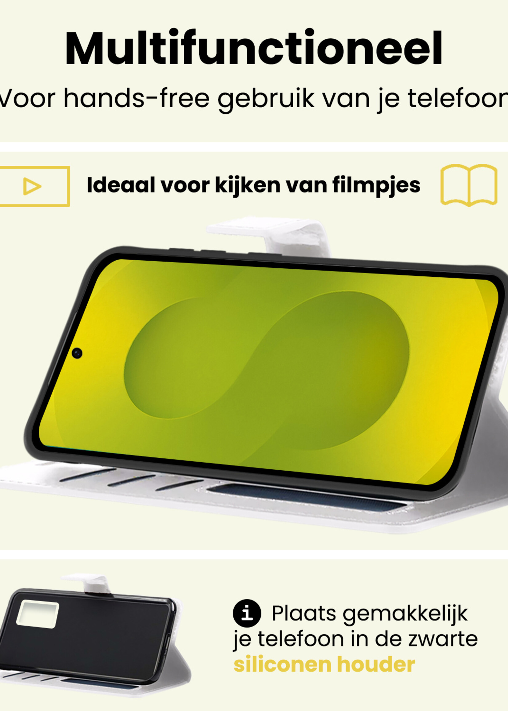 LUQ LUQ Samsung Galaxy S25 Hoesje Bookcase Met Screenprotector - Wit