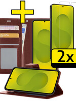 LUQ LUQ Samsung Galaxy S25 Hoesje Bookcase Met 2x Screenprotector - Bruin