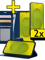 LUQ LUQ Samsung Galaxy S25 Hoesje Bookcase Met 2x Screenprotector - Donkerblauw