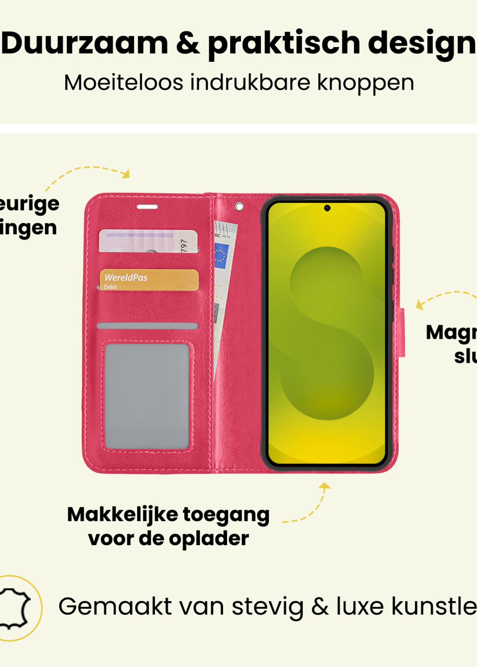 LUQ LUQ Samsung Galaxy S25 Hoesje Bookcase Met 2x Screenprotector - Donkerroze