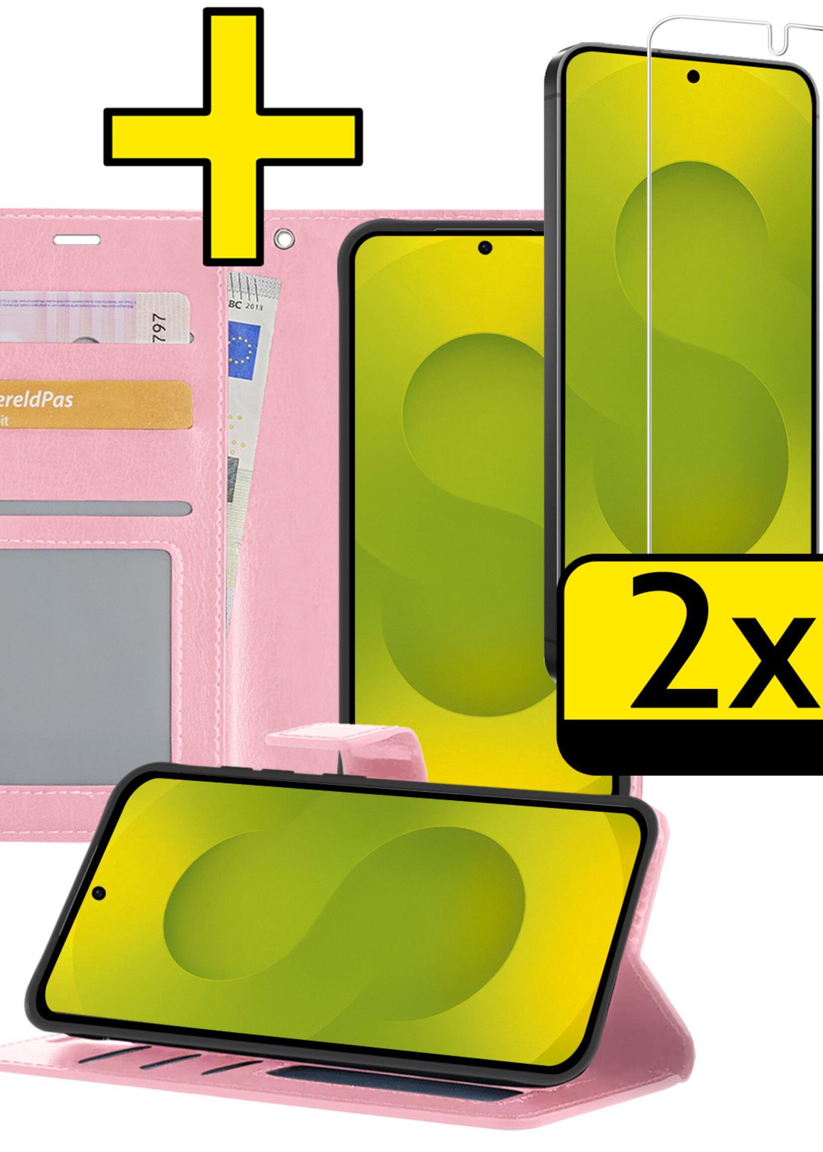 LUQ LUQ Samsung Galaxy S25 Hoesje Bookcase Met 2x Screenprotector - Lichtroze