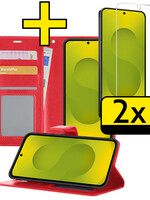 LUQ LUQ Samsung Galaxy S25 Hoesje Bookcase Met 2x Screenprotector - Rood