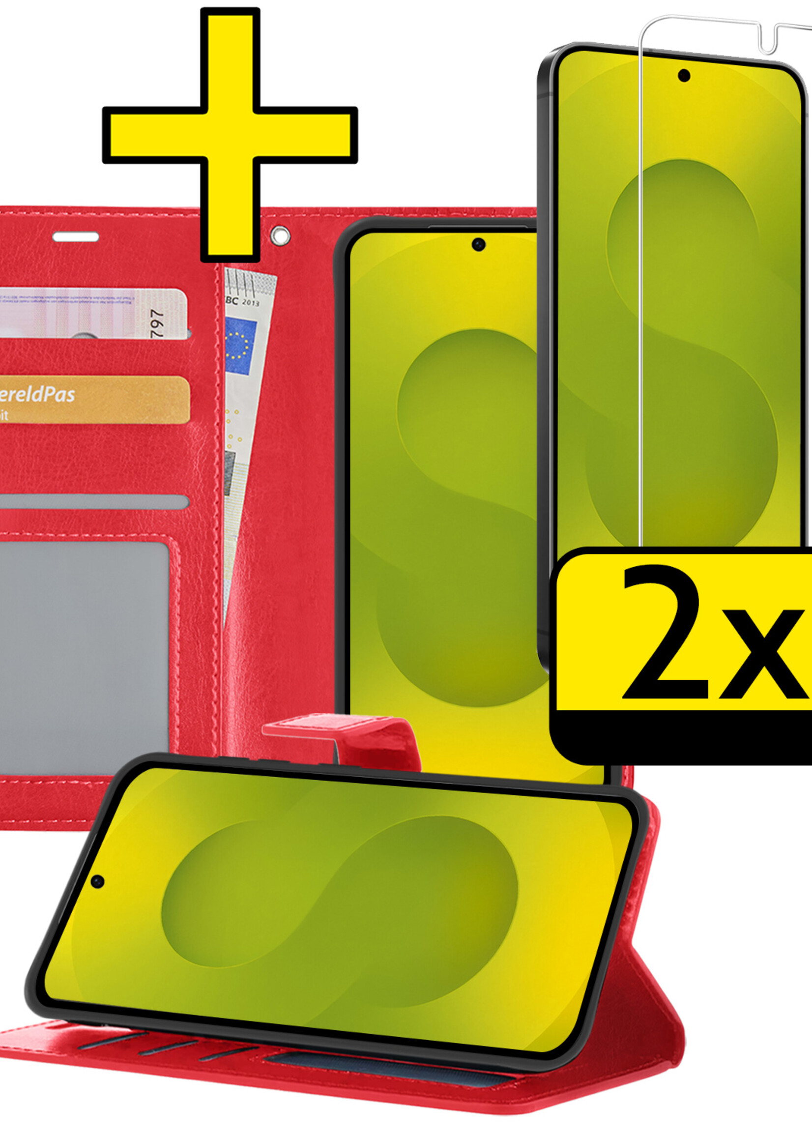 LUQ LUQ Samsung Galaxy S25 Hoesje Bookcase Met 2x Screenprotector - Rood