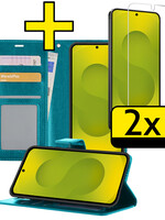 LUQ LUQ Samsung Galaxy S25 Hoesje Bookcase Met 2x Screenprotector - Turquoise