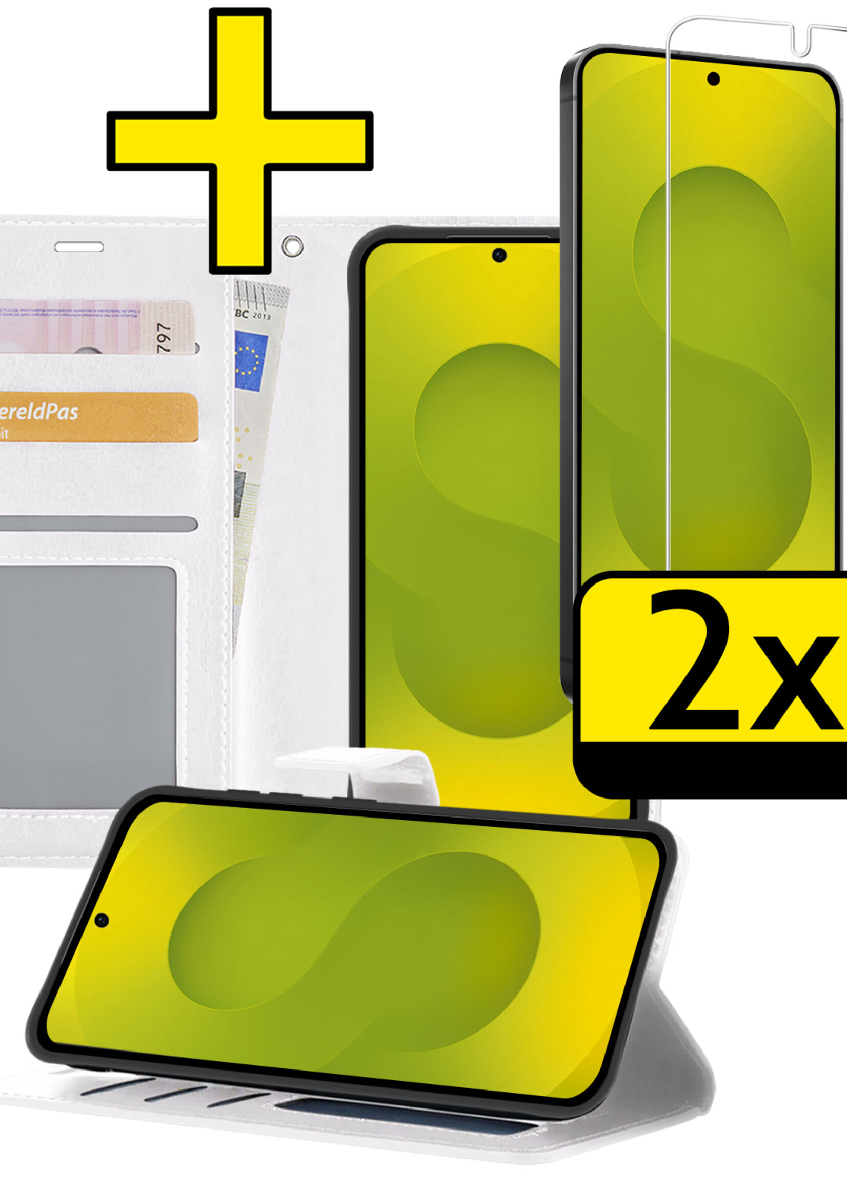 LUQ LUQ Samsung Galaxy S25 Hoesje Bookcase Met 2x Screenprotector - Wit