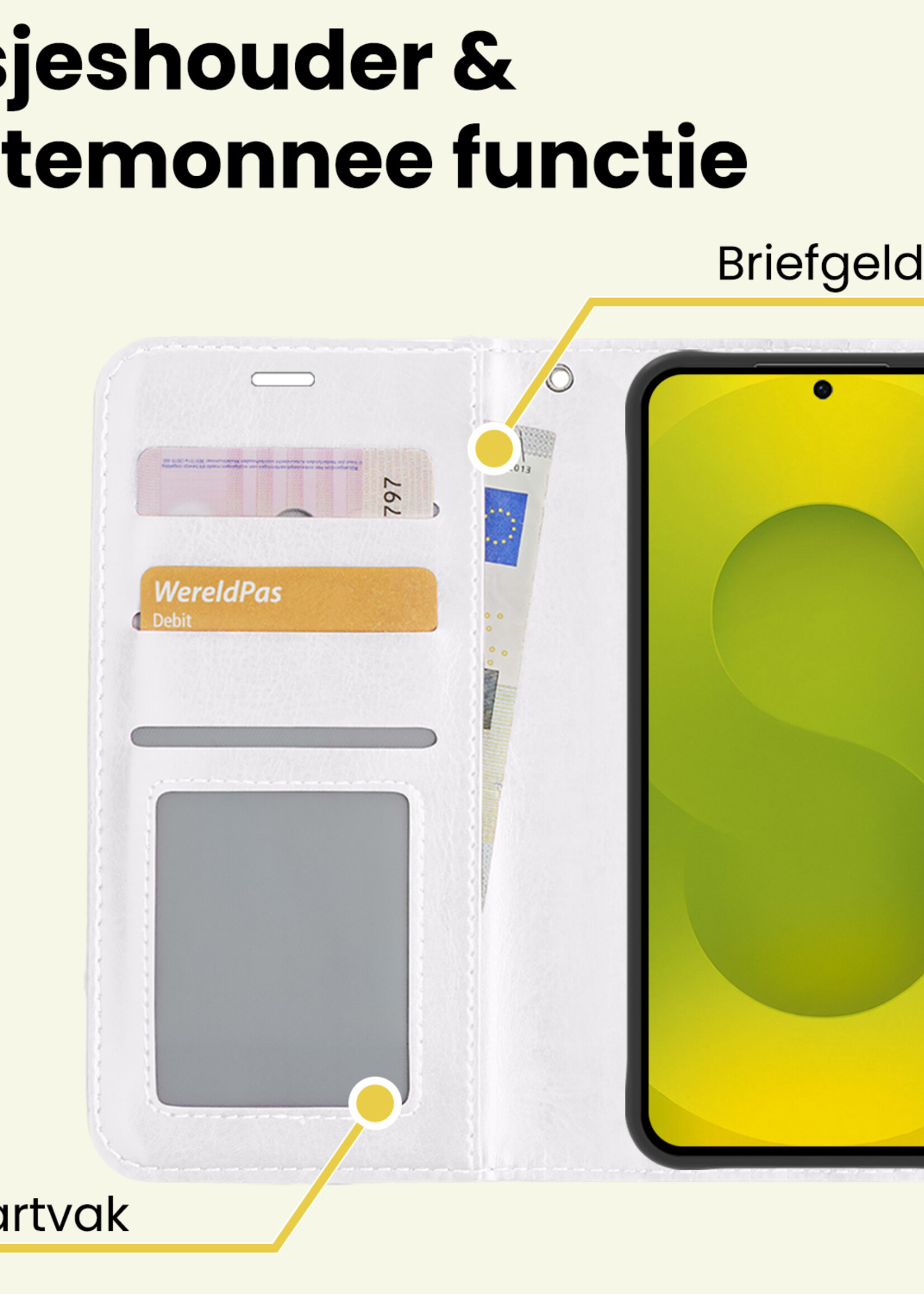 LUQ LUQ Samsung Galaxy S25 Hoesje Bookcase Met 2x Screenprotector - Wit