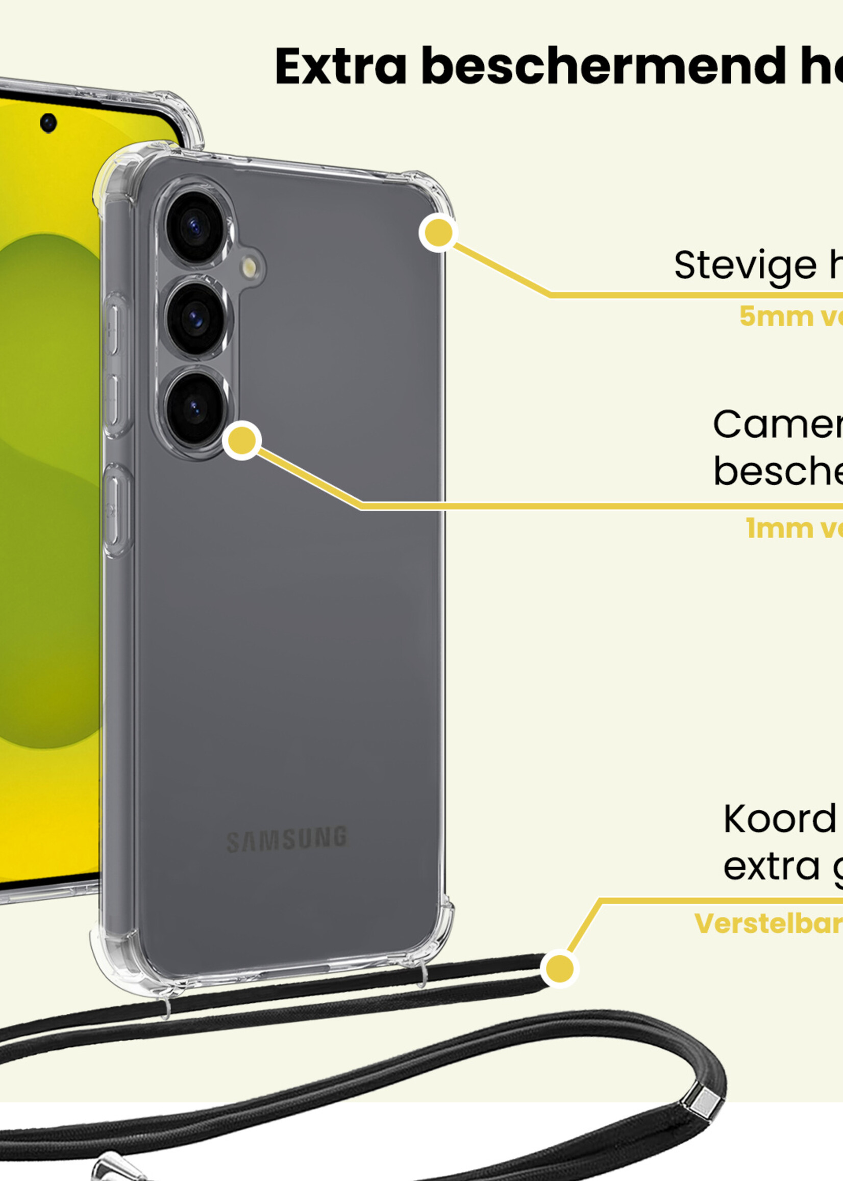 LUQ LUQ Samsung Galaxy S25 Plus Hoesje Transparant Shockproof Met Zwart Koord