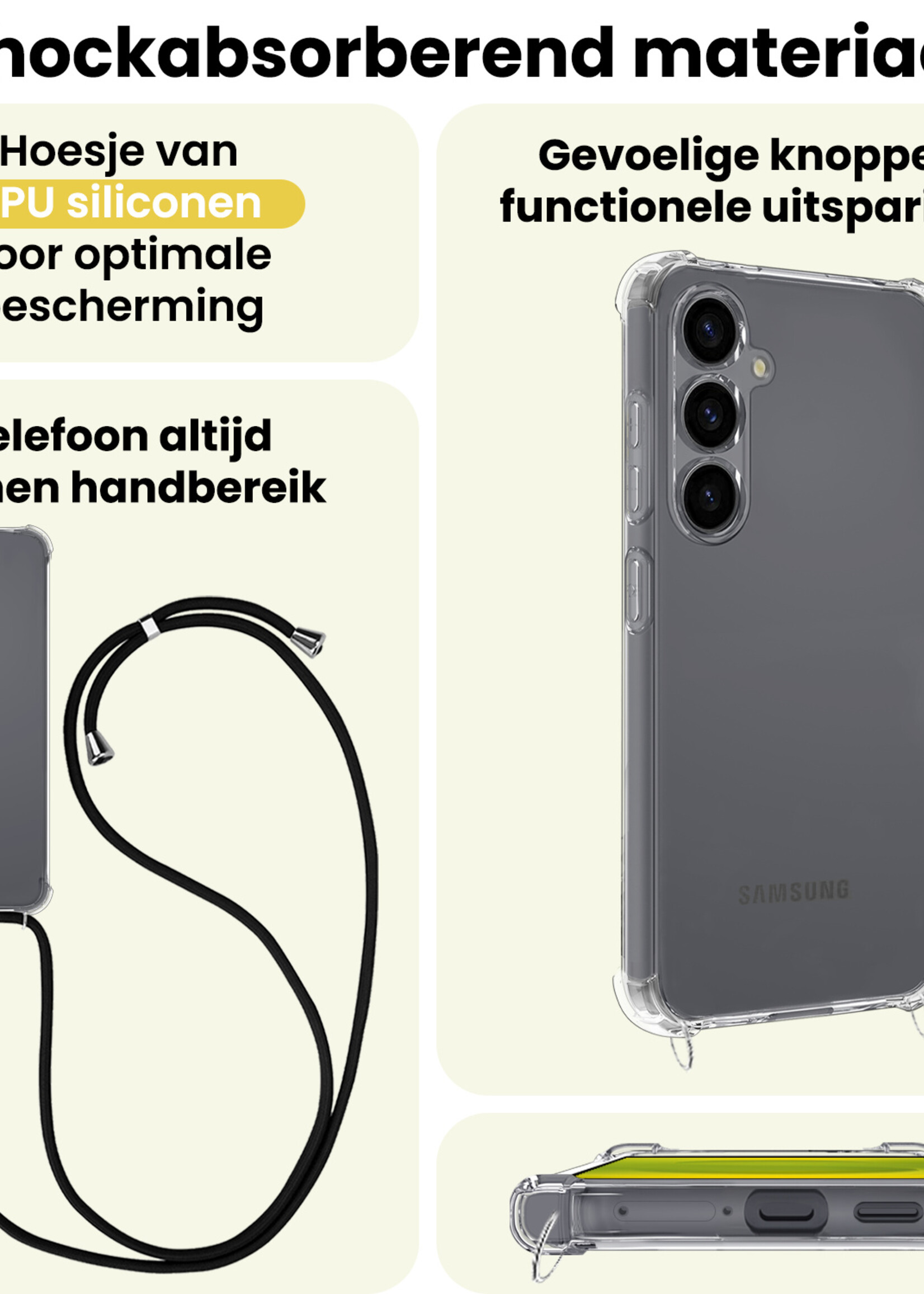 LUQ LUQ Samsung Galaxy S25 Plus Hoesje Transparant Shockproof Met Zwart Koord