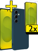 LUQ LUQ Samsung Galaxy S25 Plus Hoesje Siliconen Met 2x Screenprotector - Donkerblauw