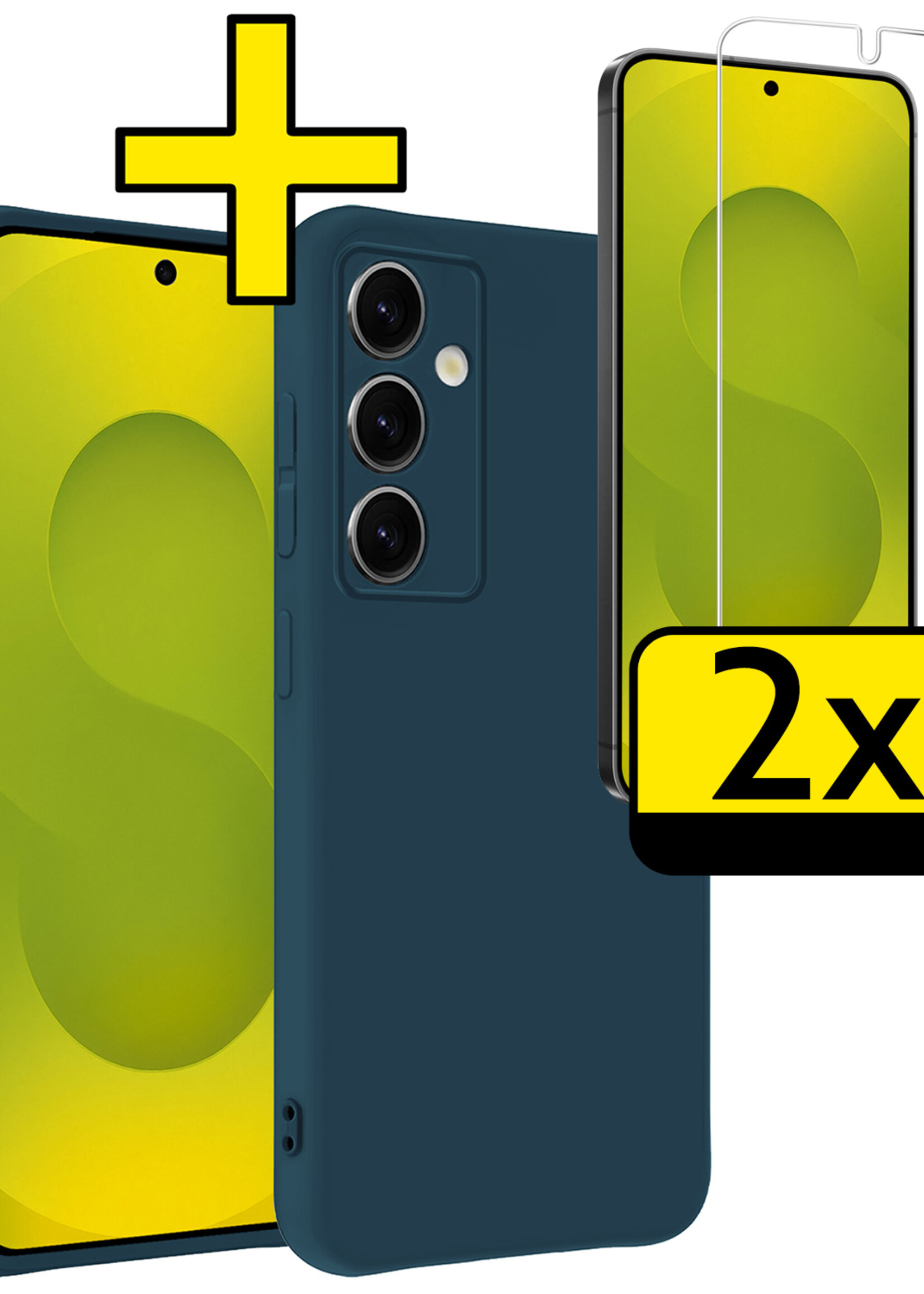 LUQ LUQ Samsung Galaxy S25 Plus Hoesje Siliconen Met 2x Screenprotector - Donkerblauw