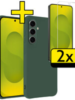 LUQ LUQ Samsung Galaxy S25 Plus Hoesje Siliconen Met 2x Screenprotector - Donkergroen