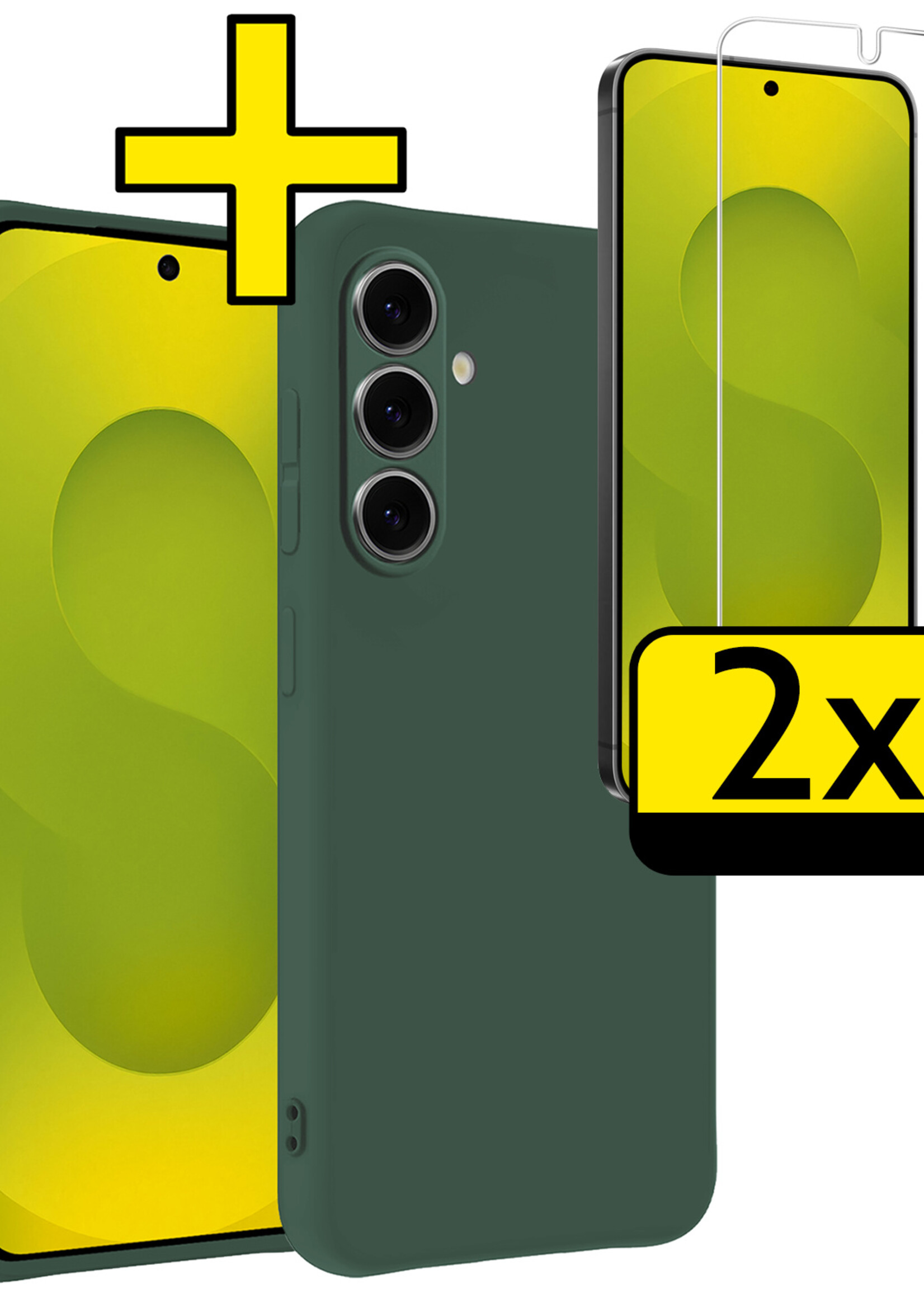 LUQ LUQ Samsung Galaxy S25 Plus Hoesje Siliconen Met 2x Screenprotector - Donkergroen