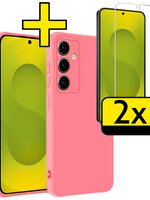 LUQ LUQ Samsung Galaxy S25 Plus Hoesje Siliconen Met 2x Screenprotector - Lichtroze