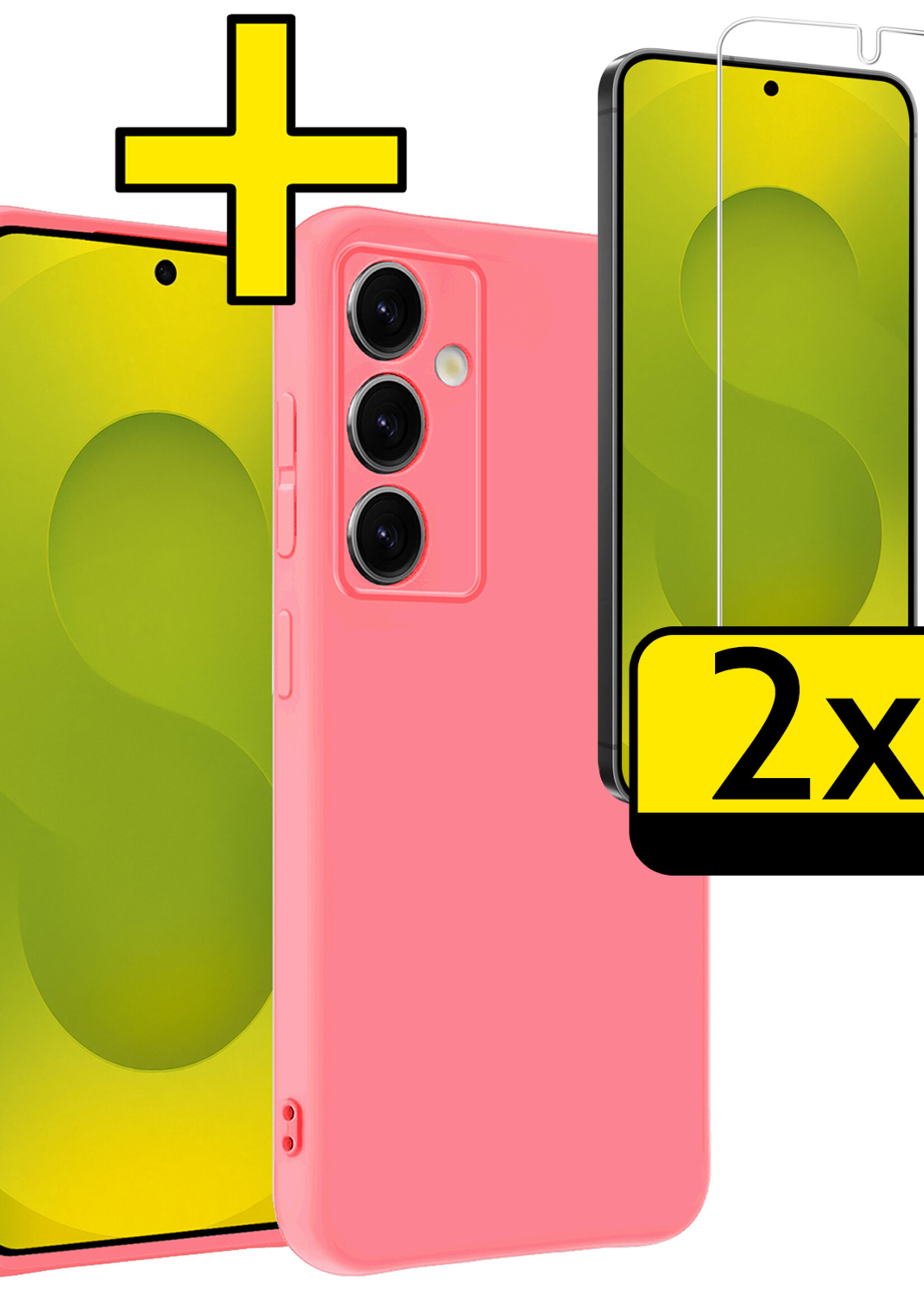 LUQ LUQ Samsung Galaxy S25 Plus Hoesje Siliconen Met 2x Screenprotector - Lichtroze