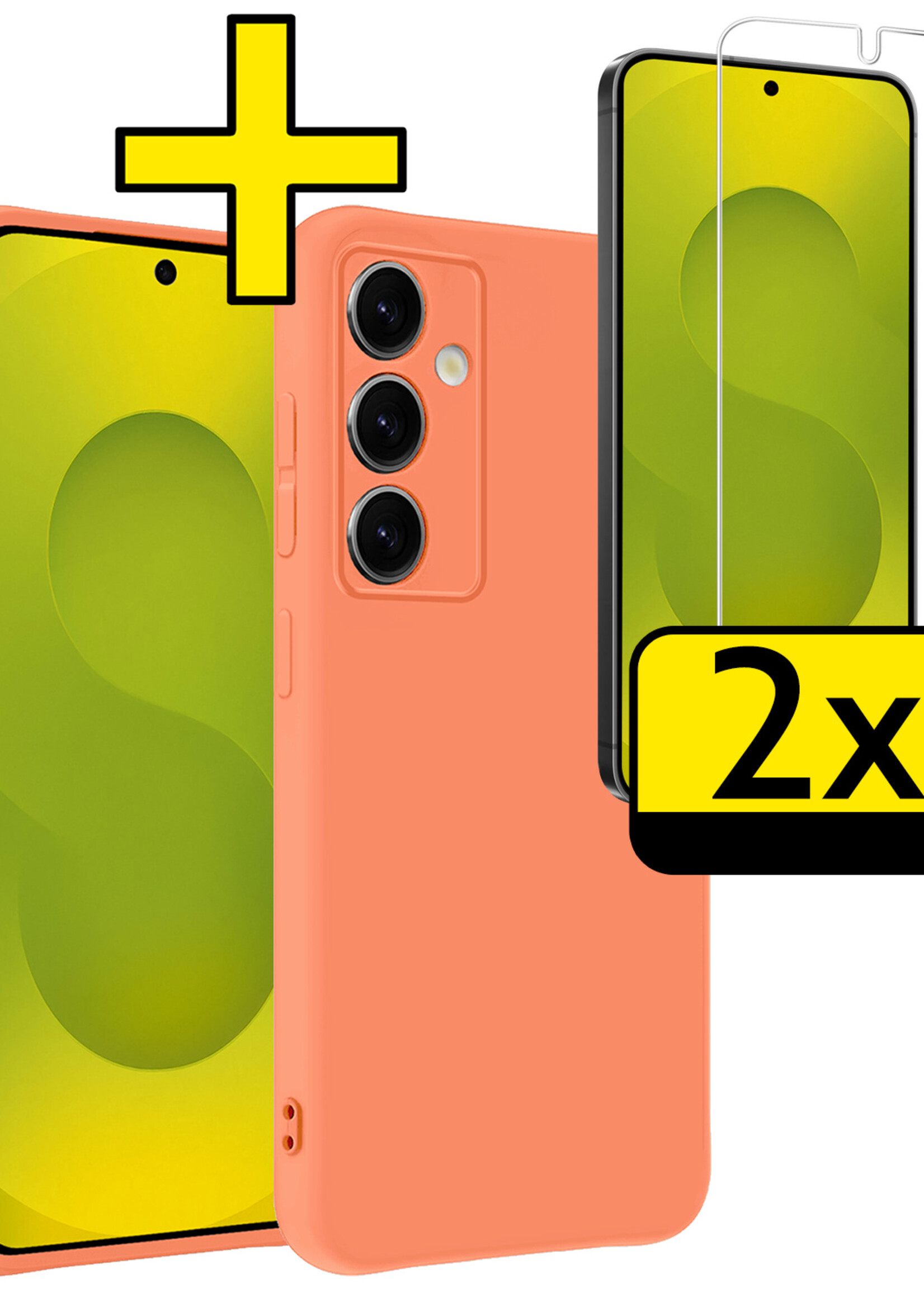 LUQ LUQ Samsung Galaxy S25 Plus Hoesje Siliconen Met 2x Screenprotector - Perzik