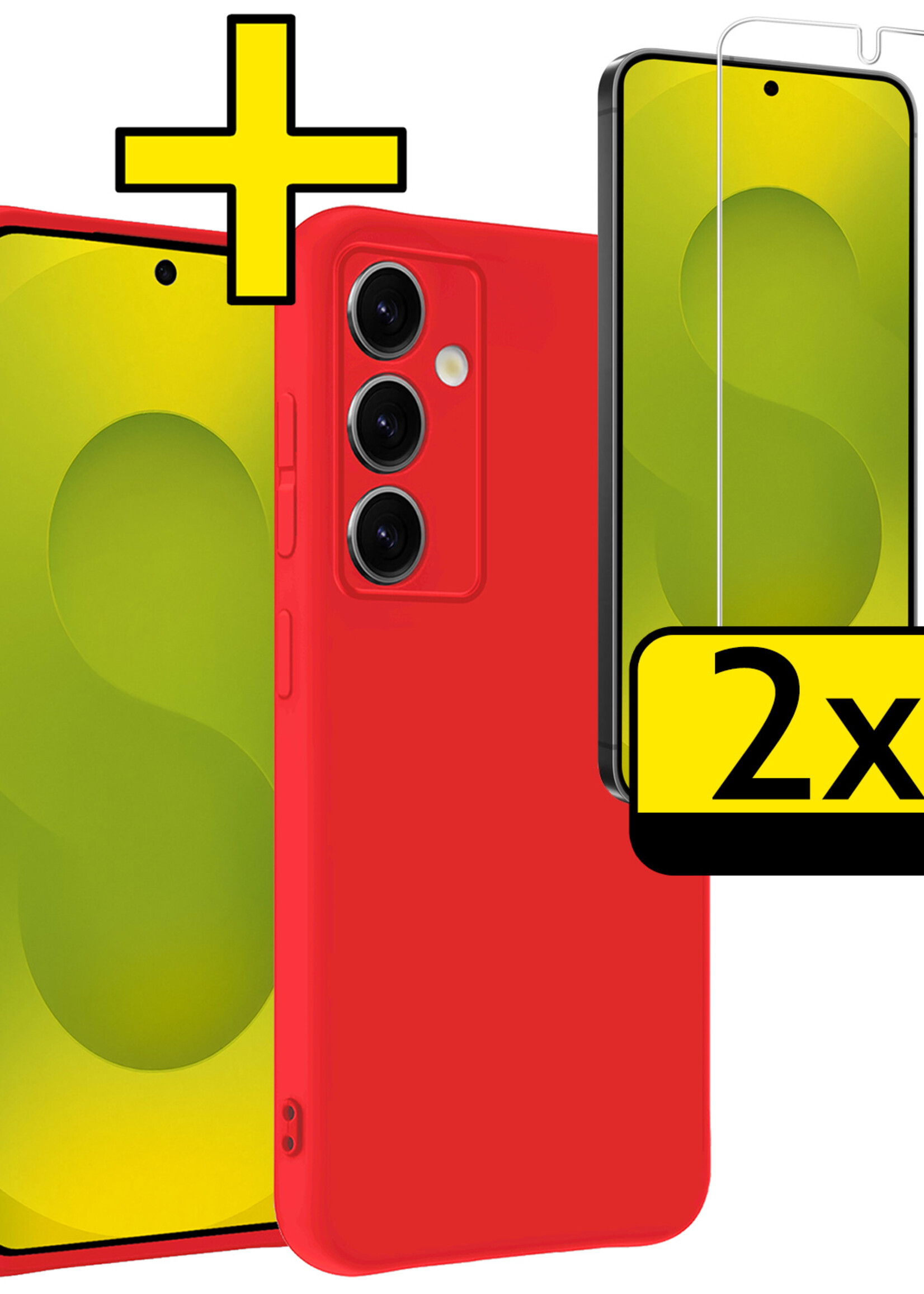 LUQ LUQ Samsung Galaxy S25 Plus Hoesje Siliconen Met 2x Screenprotector - Rood