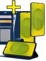 LUQ LUQ Samsung Galaxy S25 Plus Hoesje Bookcase Met Screenprotector - Donkerblauw