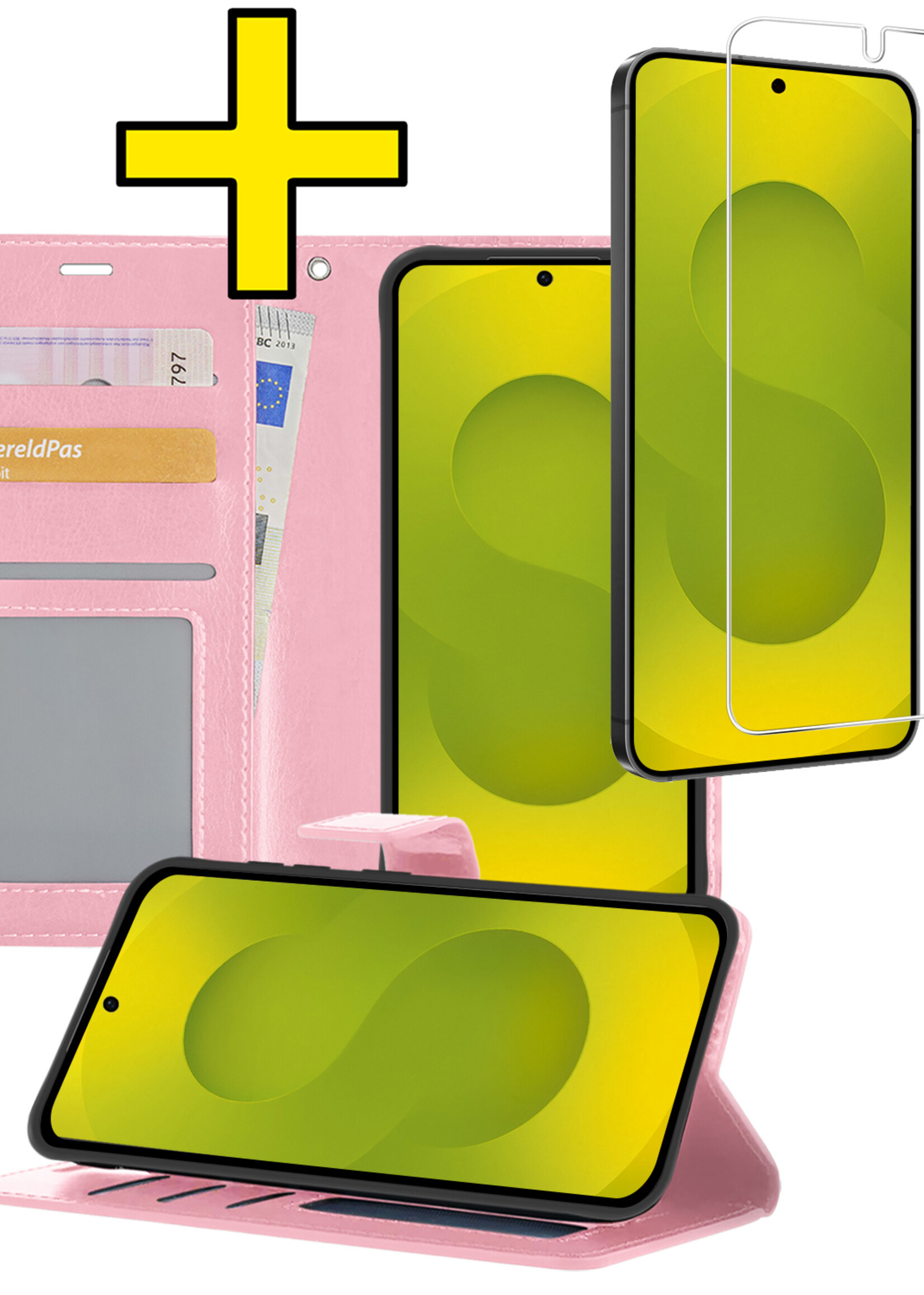 LUQ LUQ Samsung Galaxy S25 Plus Hoesje Bookcase Met Screenprotector - Lichtroze