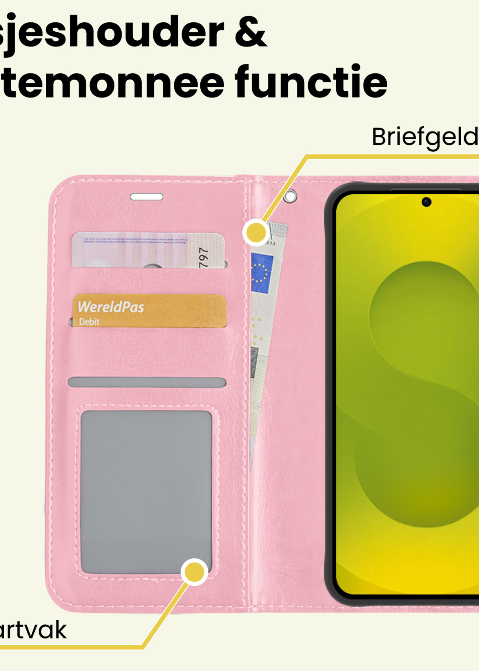 LUQ LUQ Samsung Galaxy S25 Plus Hoesje Bookcase Met Screenprotector - Lichtroze