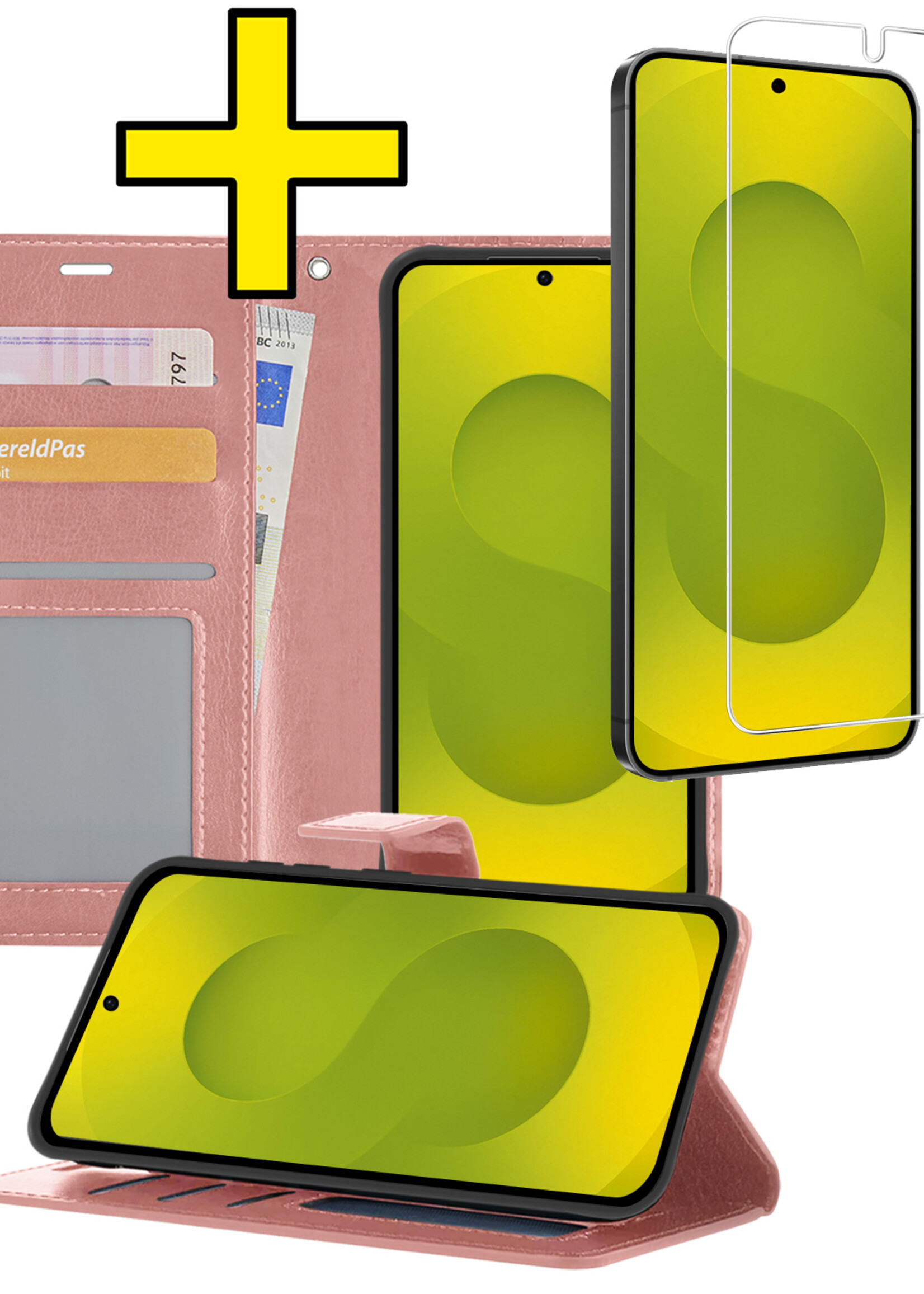 LUQ LUQ Samsung Galaxy S25 Plus Hoesje Bookcase Met Screenprotector - Rose Goud