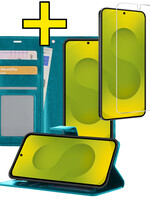 LUQ LUQ Samsung Galaxy S25 Plus Hoesje Bookcase Met Screenprotector - Turquoise