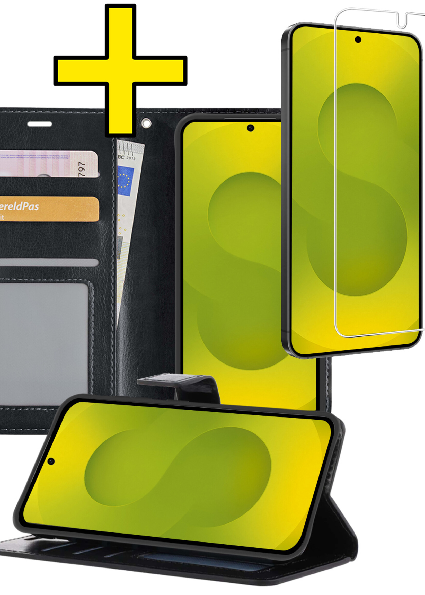 LUQ LUQ Samsung Galaxy S25 Plus Hoesje Bookcase Met Screenprotector - Zwart