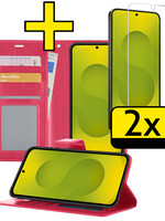 LUQ LUQ Samsung Galaxy S25 Plus Hoesje Bookcase Met 2x Screenprotector - Donkerroze