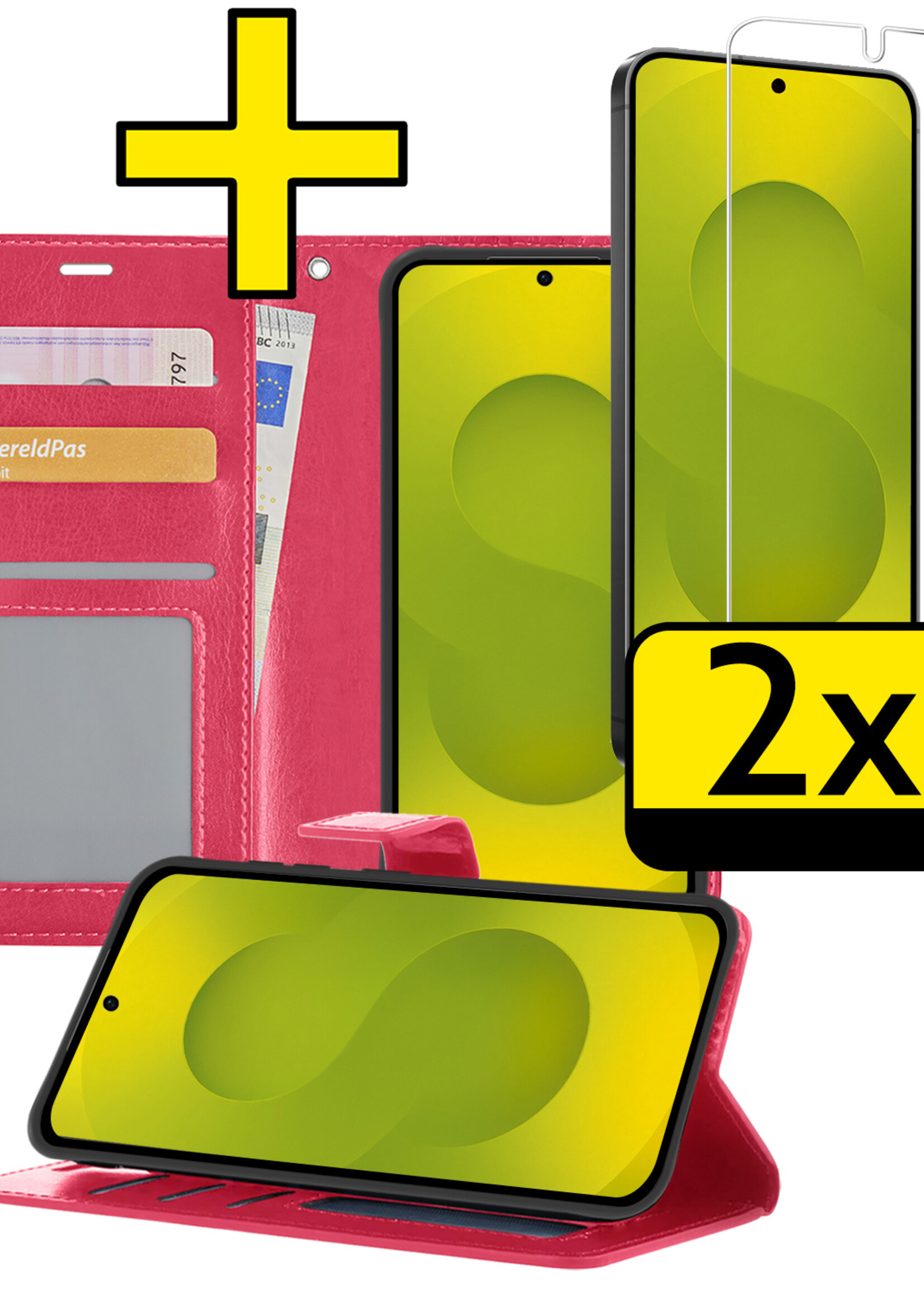 LUQ LUQ Samsung Galaxy S25 Plus Hoesje Bookcase Met 2x Screenprotector - Donkerroze