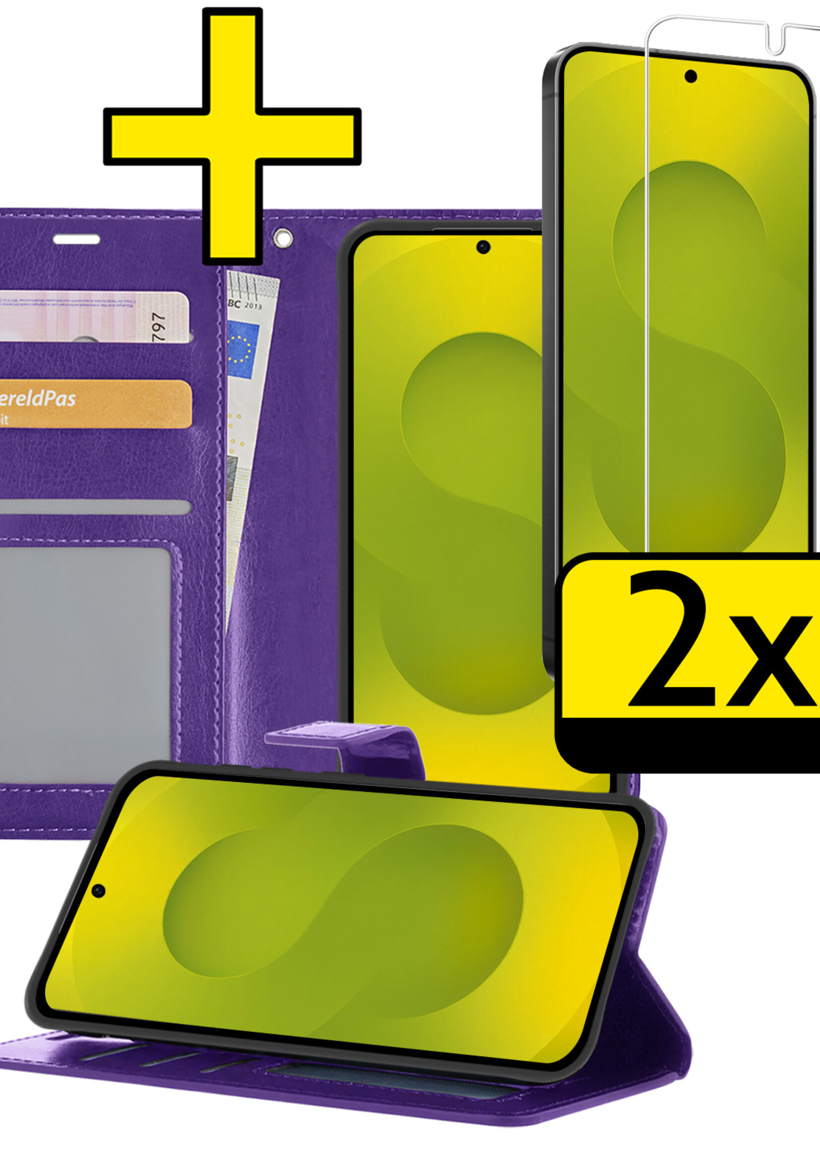 LUQ LUQ Samsung Galaxy S25 Plus Hoesje Bookcase Met 2x Screenprotector - Paars