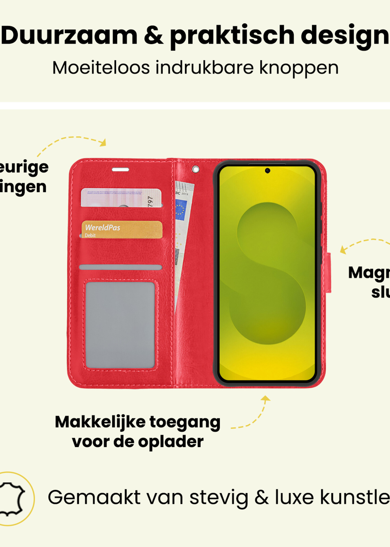 LUQ LUQ Samsung Galaxy S25 Plus Hoesje Bookcase Met 2x Screenprotector - Rood