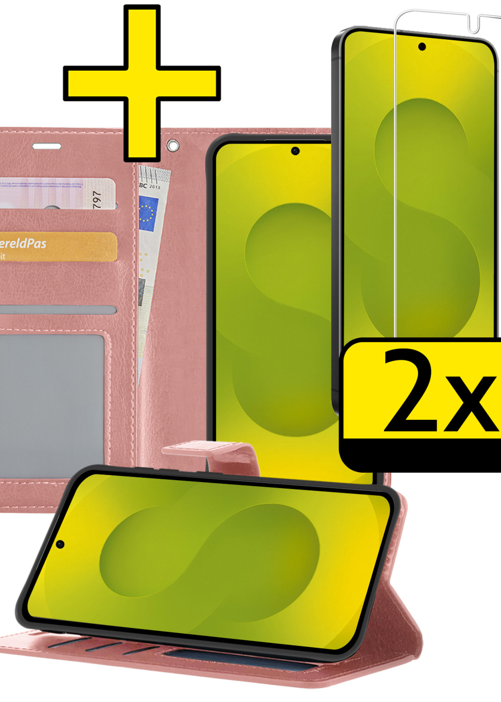 LUQ LUQ Samsung Galaxy S25 Plus Hoesje Bookcase Met 2x Screenprotector - Rose Goud