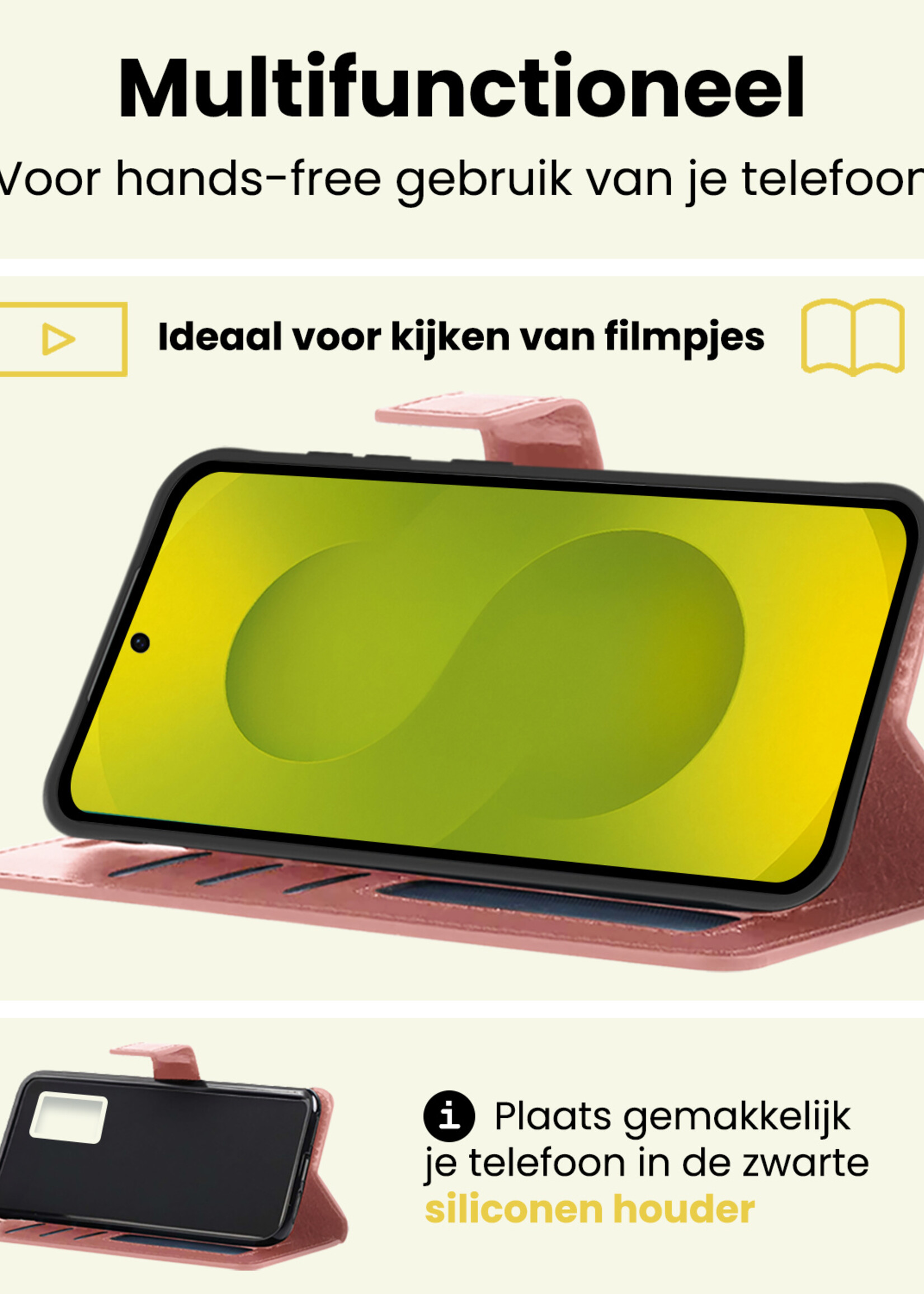 LUQ LUQ Samsung Galaxy S25 Plus Hoesje Bookcase Met 2x Screenprotector - Rose Goud