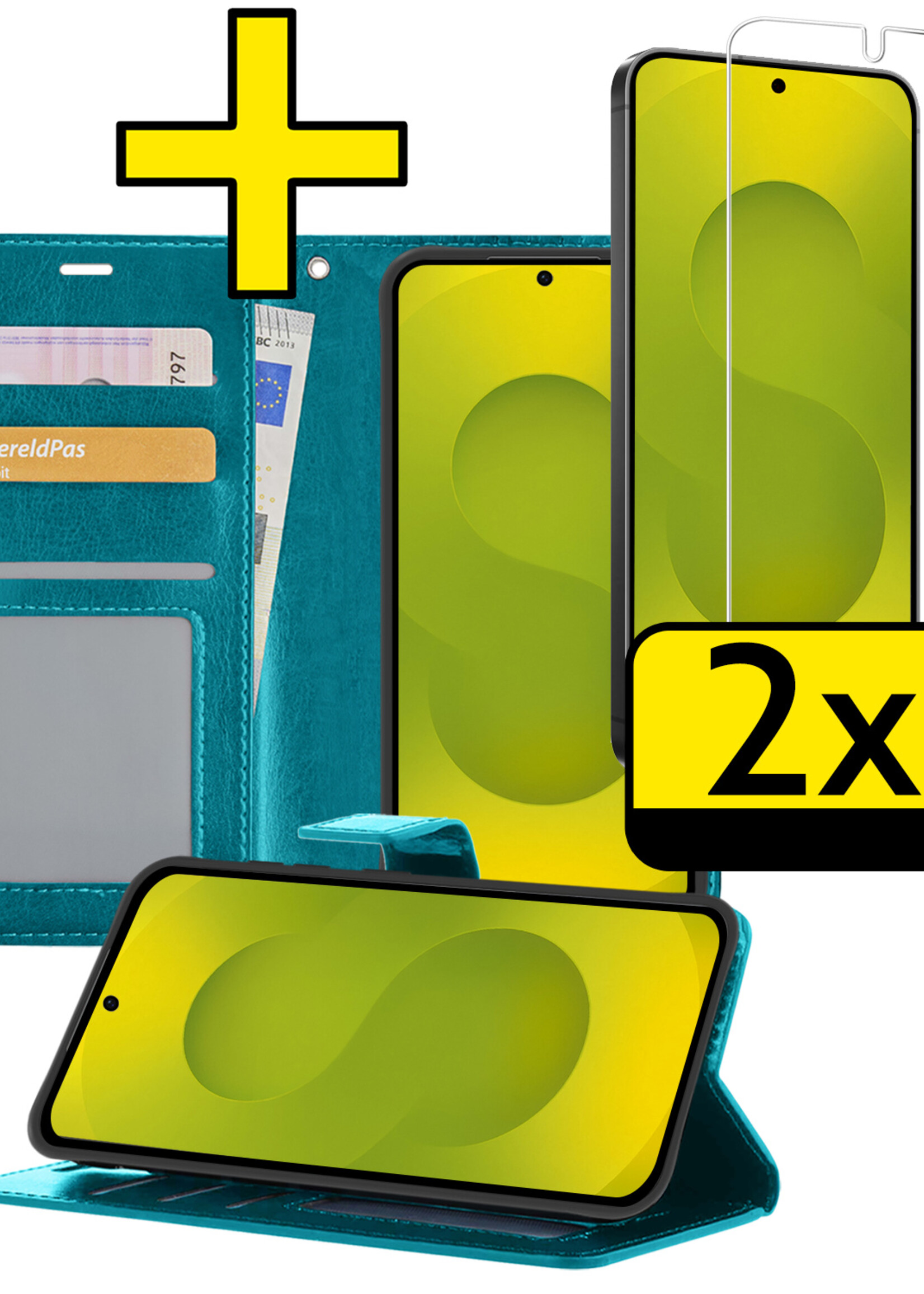 LUQ LUQ Samsung Galaxy S25 Plus Hoesje Bookcase Met 2x Screenprotector - Turquoise