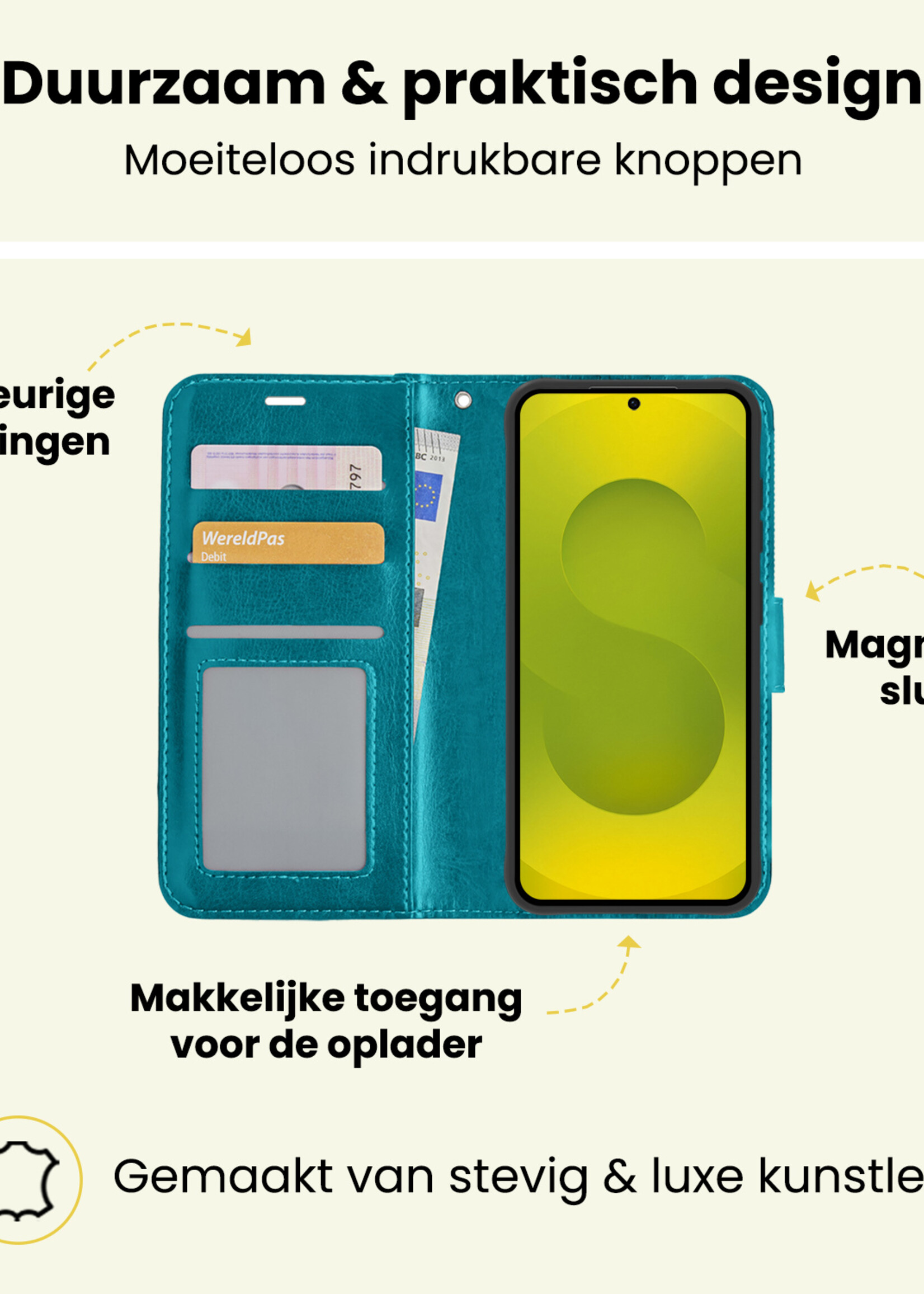 LUQ LUQ Samsung Galaxy S25 Plus Hoesje Bookcase Met 2x Screenprotector - Turquoise