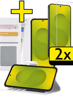 LUQ LUQ Samsung Galaxy S25 Plus Hoesje Bookcase Met 2x Screenprotector - Wit