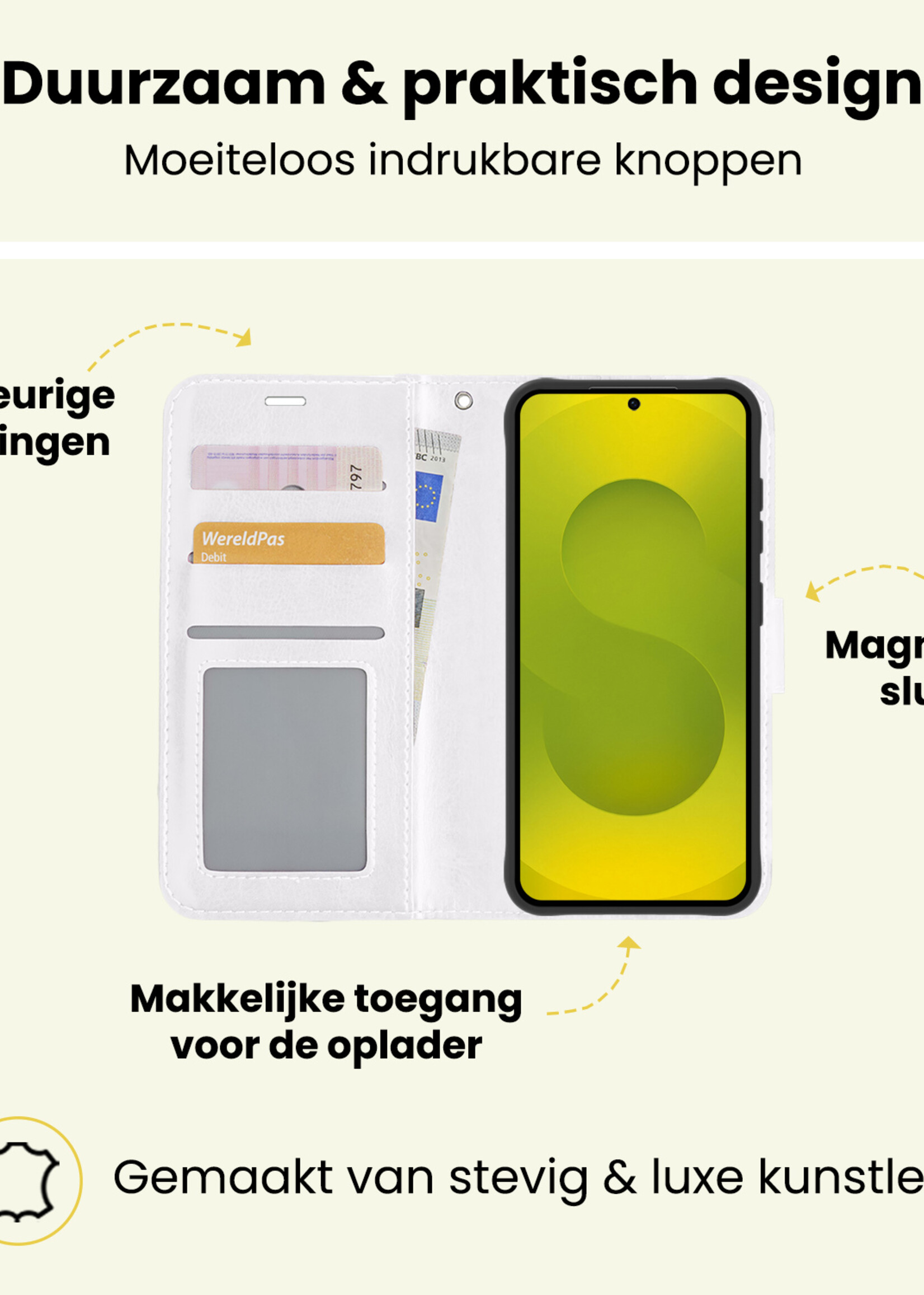 LUQ LUQ Samsung Galaxy S25 Plus Hoesje Bookcase Met 2x Screenprotector - Wit