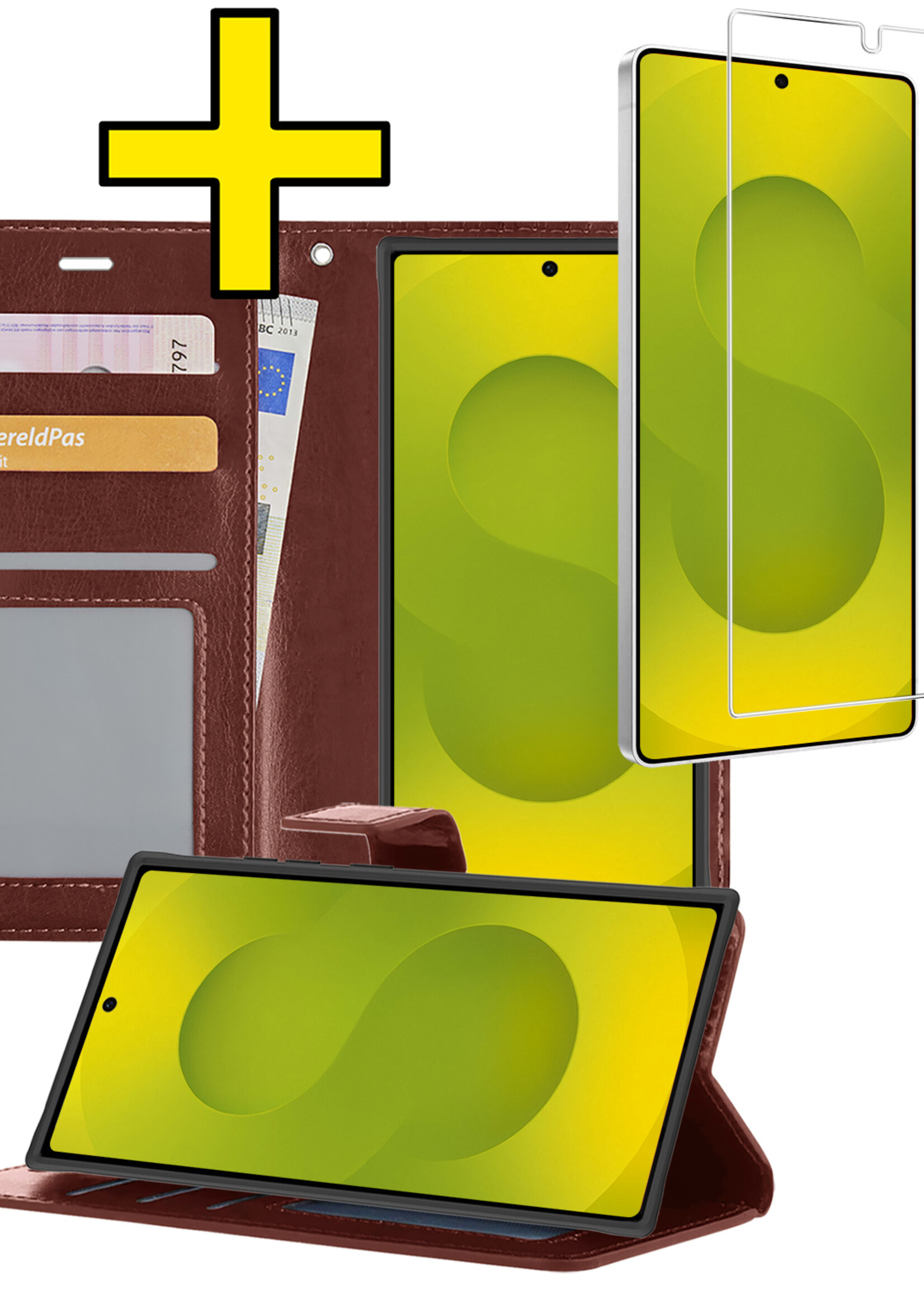 LUQ LUQ Samsung Galaxy S25 Ultra Hoesje Bookcase Met Screenprotector - Bruin