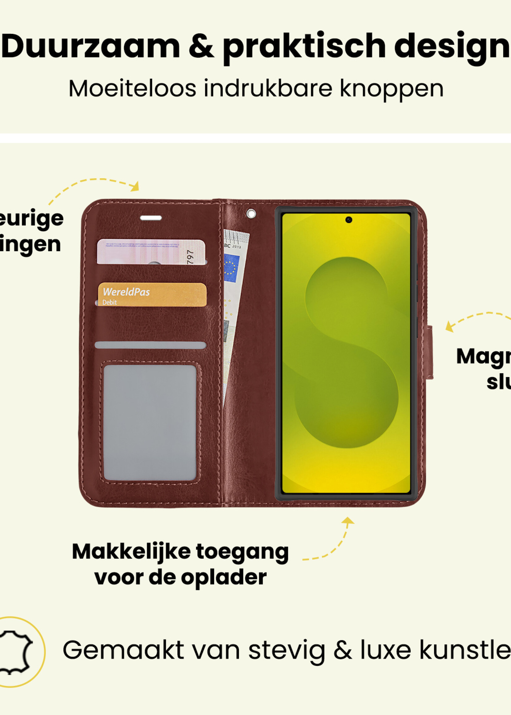 LUQ LUQ Samsung Galaxy S25 Ultra Hoesje Bookcase Met Screenprotector - Bruin