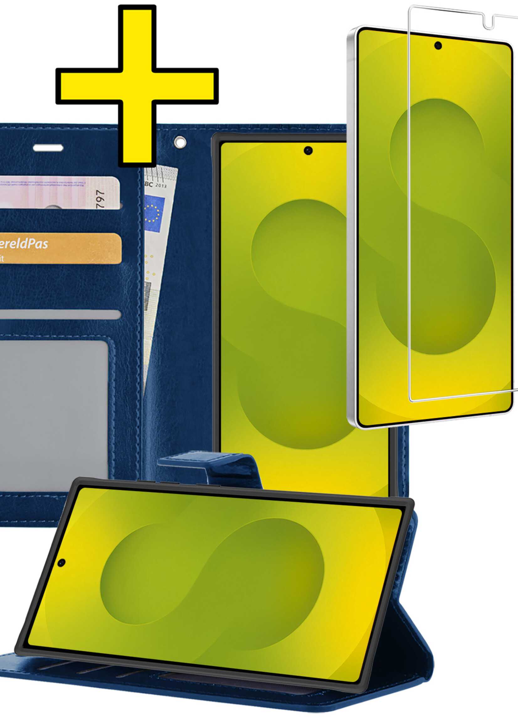 LUQ LUQ Samsung Galaxy S25 Ultra Hoesje Bookcase Met Screenprotector - Donkerblauw