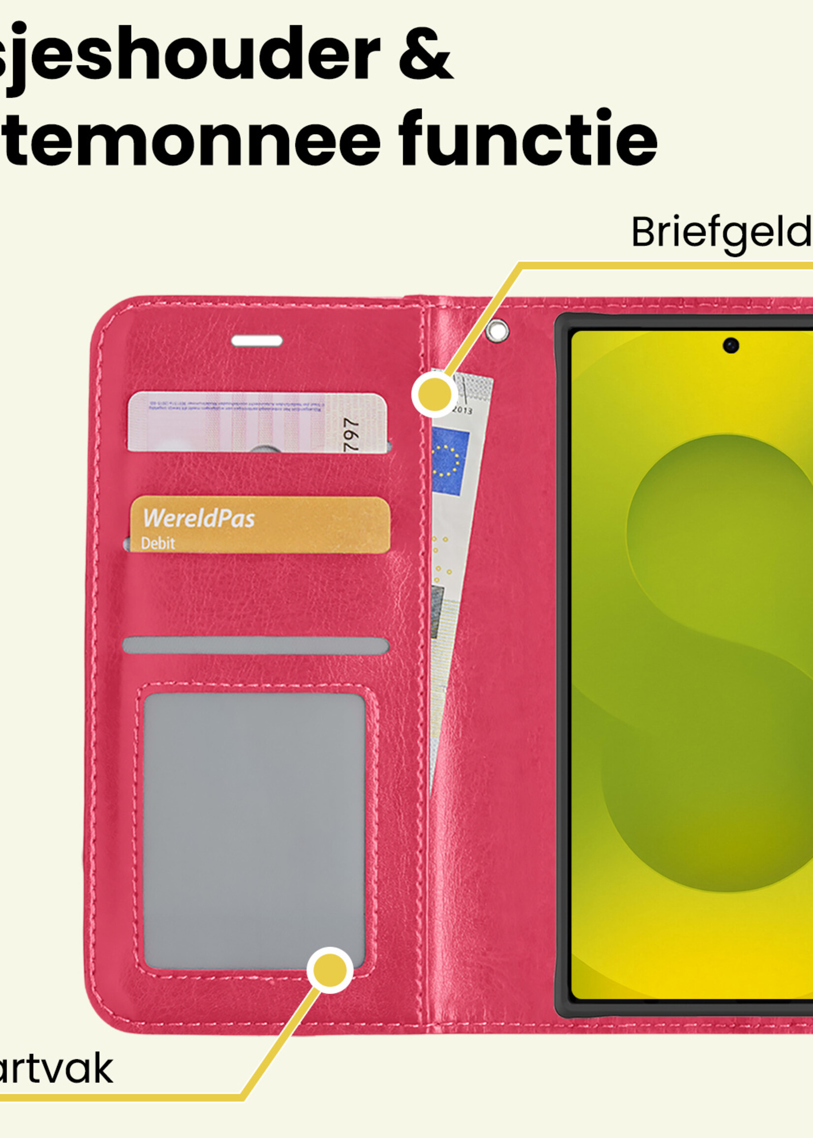 LUQ LUQ Samsung Galaxy S25 Ultra Hoesje Bookcase Met Screenprotector - Donkerroze