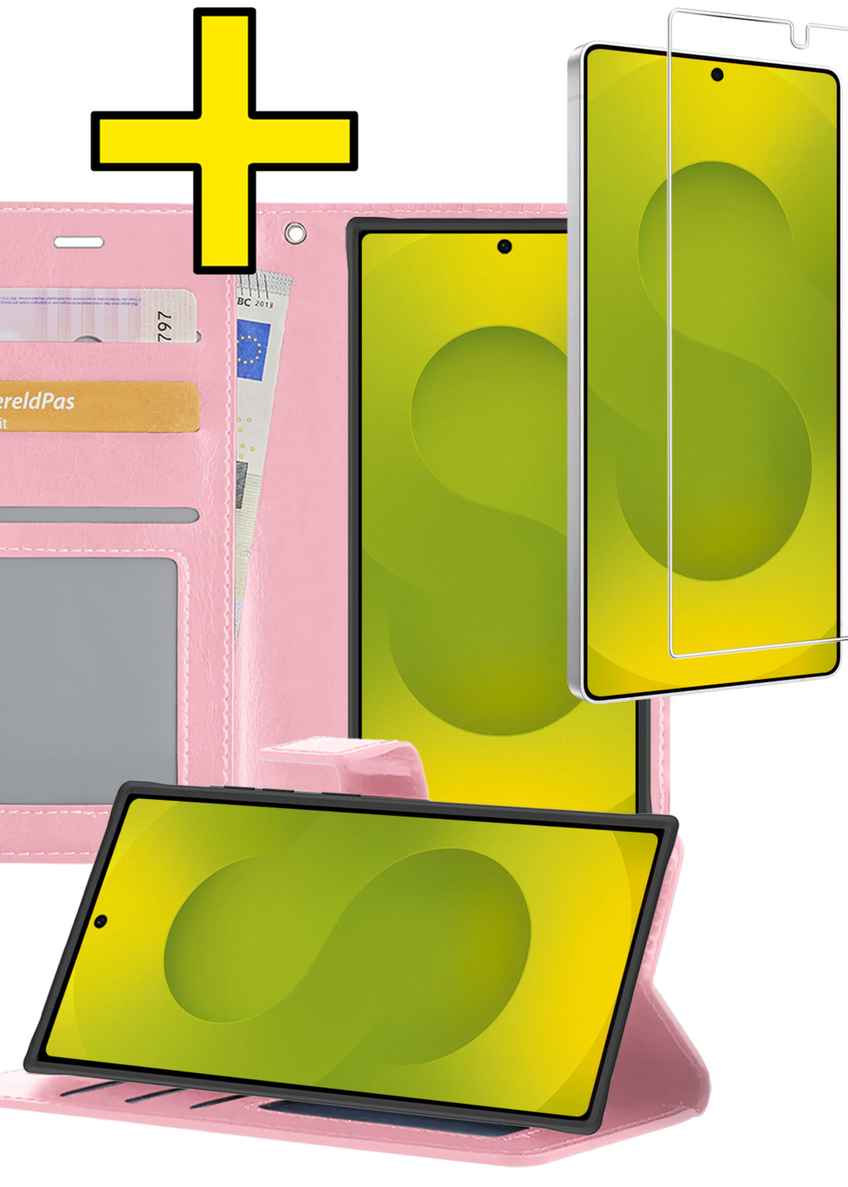 LUQ LUQ Samsung Galaxy S25 Ultra Hoesje Bookcase Met Screenprotector - Lichtroze