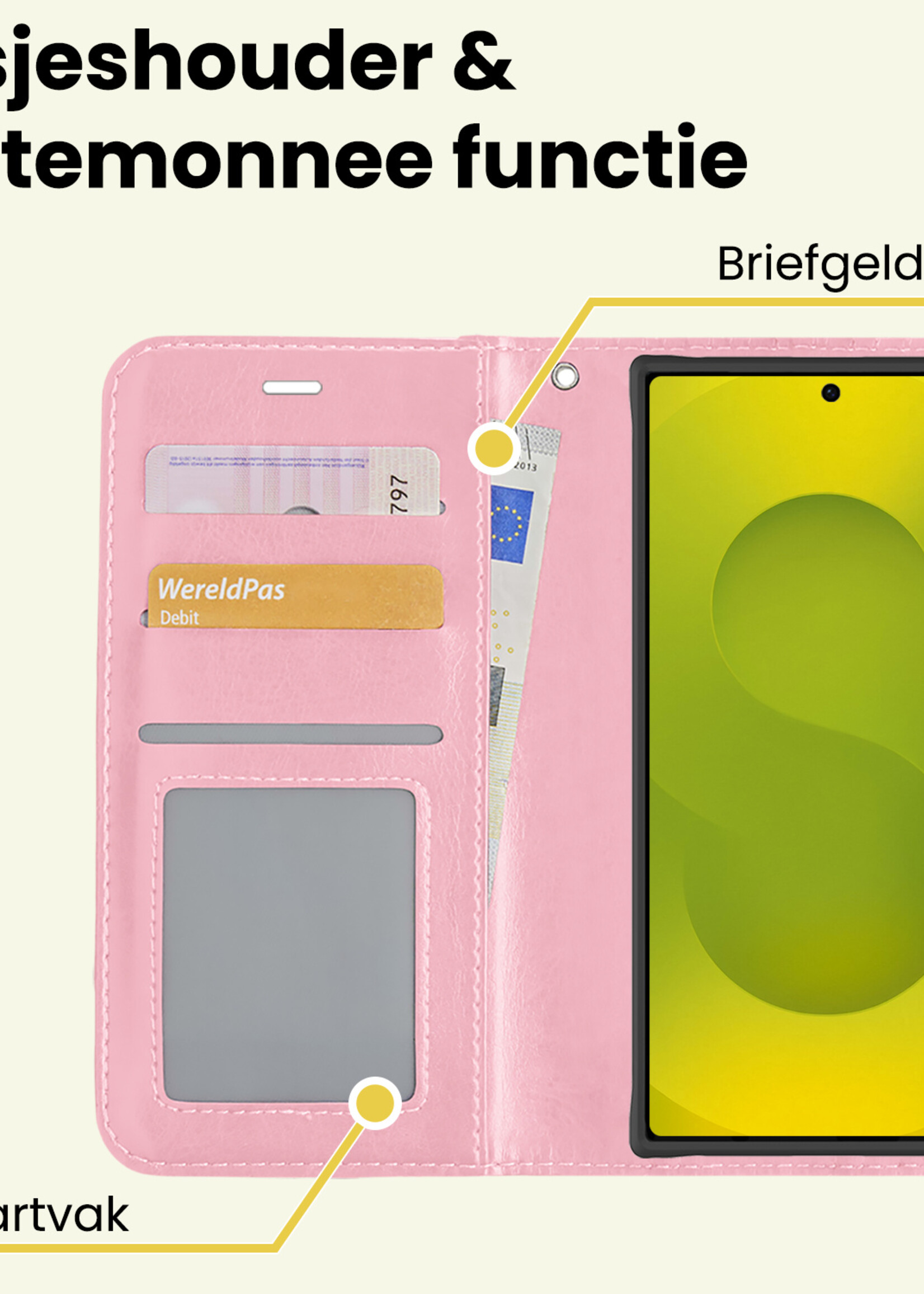 LUQ LUQ Samsung Galaxy S25 Ultra Hoesje Bookcase Met Screenprotector - Lichtroze