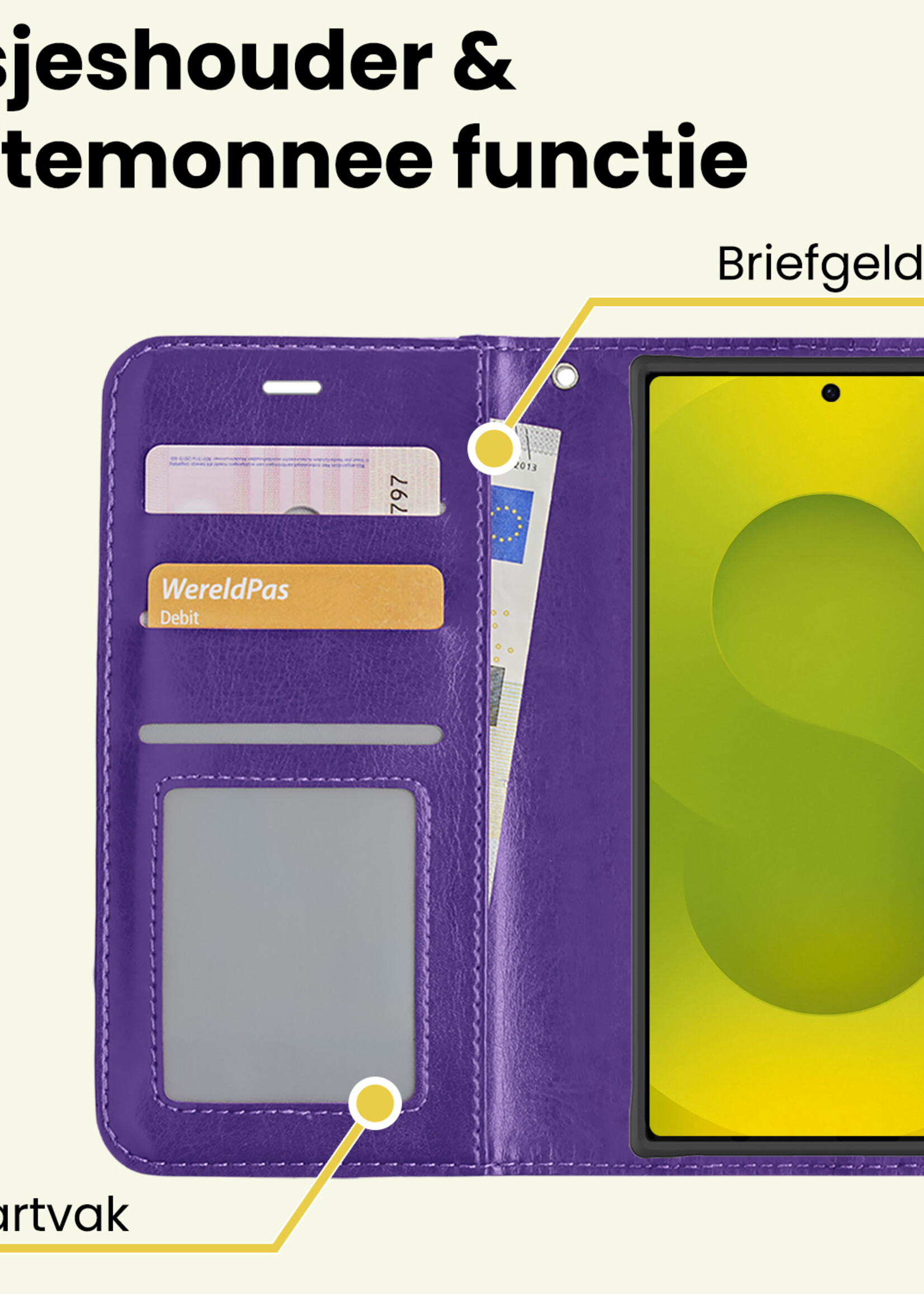 LUQ LUQ Samsung Galaxy S25 Ultra Hoesje Bookcase Met Screenprotector - Paars