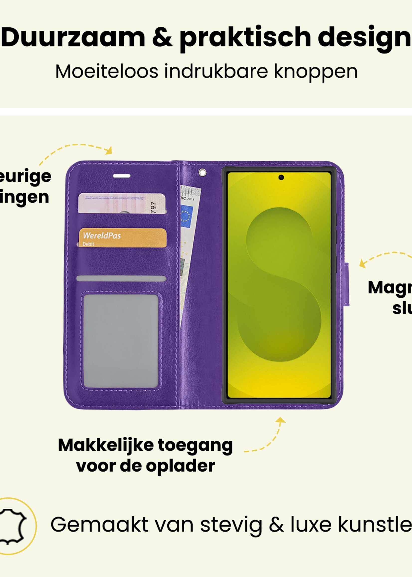 LUQ LUQ Samsung Galaxy S25 Ultra Hoesje Bookcase Met Screenprotector - Paars